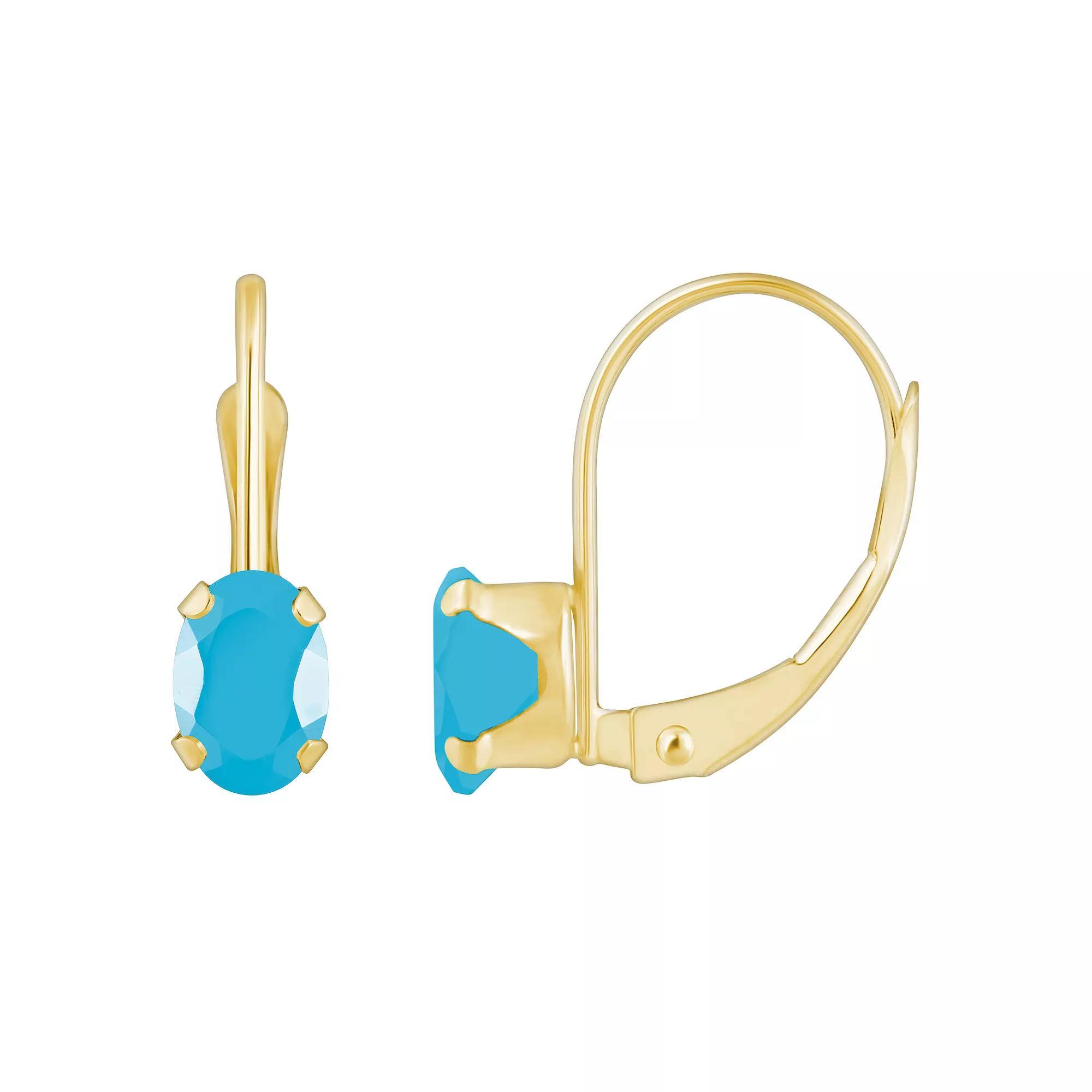 Celebration Gems 10k Gold Oval Stablized Turquoise Leverback Earrings, Women's, 10k Whgold Product Image