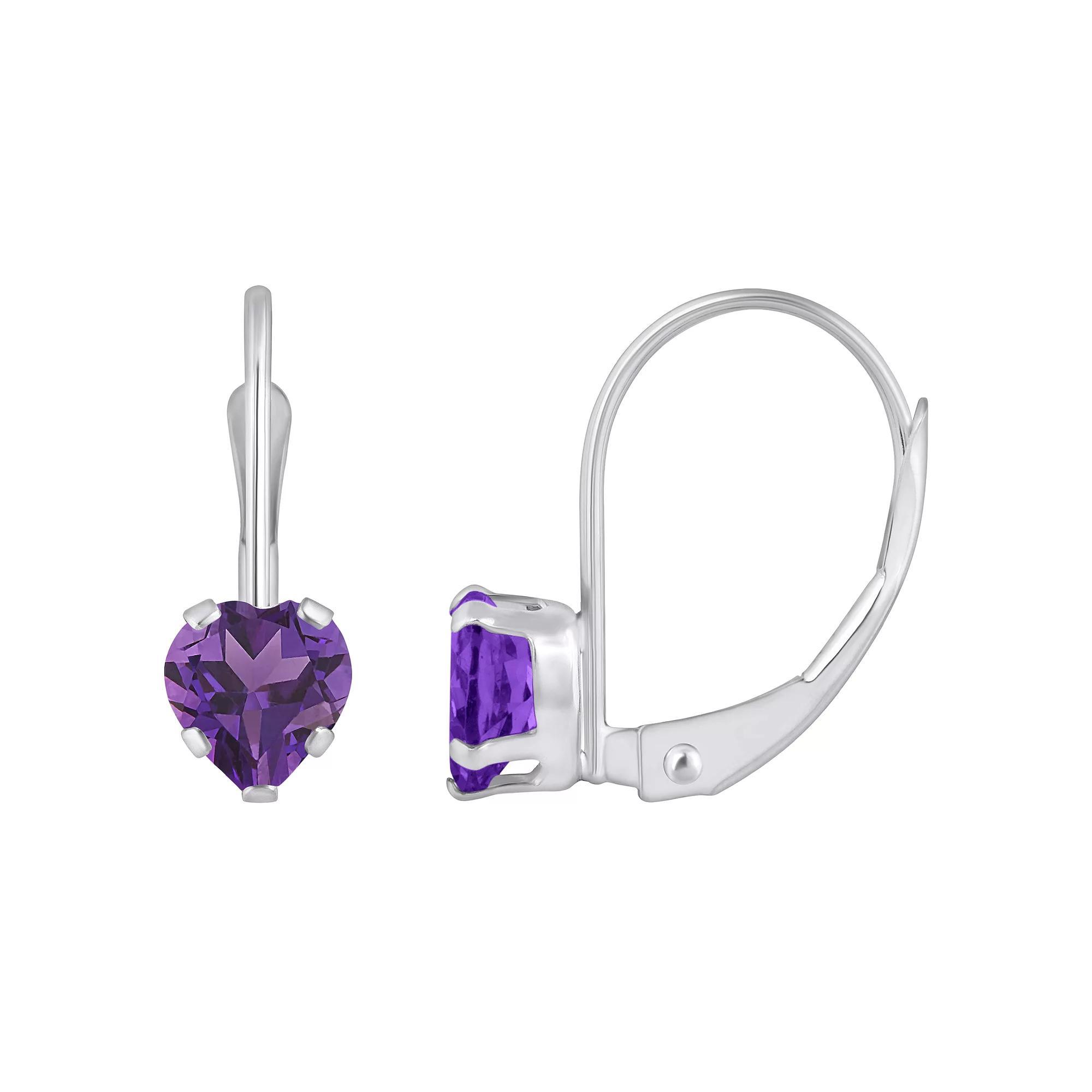 Celebration Gems 10k Gold Heart Shape Amethyst Leverback Earrings, Women's, 10k Whgold Product Image