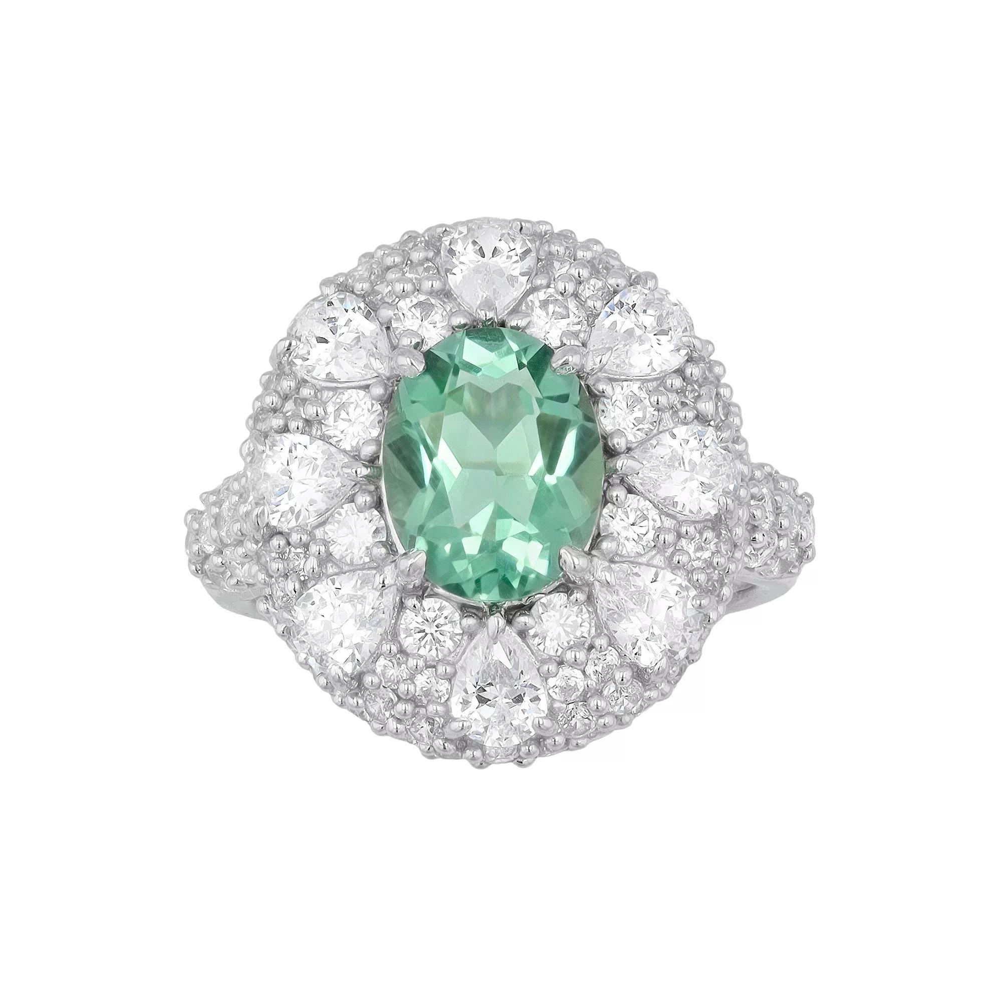 SIRI USA by TJM Sterling Silver Cubic Zirconia & Lab-Grown Green Amethyst Halo Ring, Women's, Size: 9 Product Image