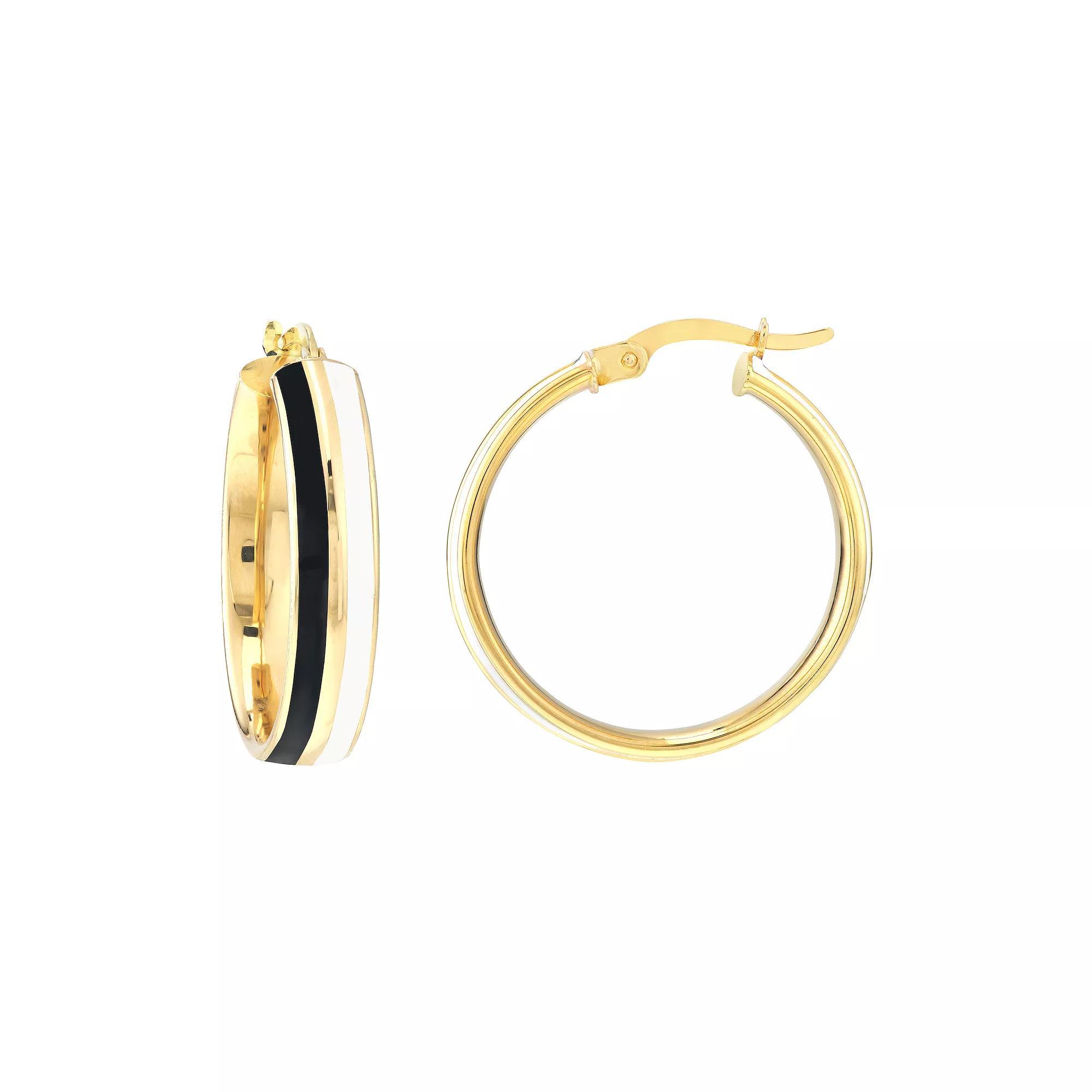 Color Romance 20 mm Enamel Striped Hoop Earrings, Women's, Black White Product Image