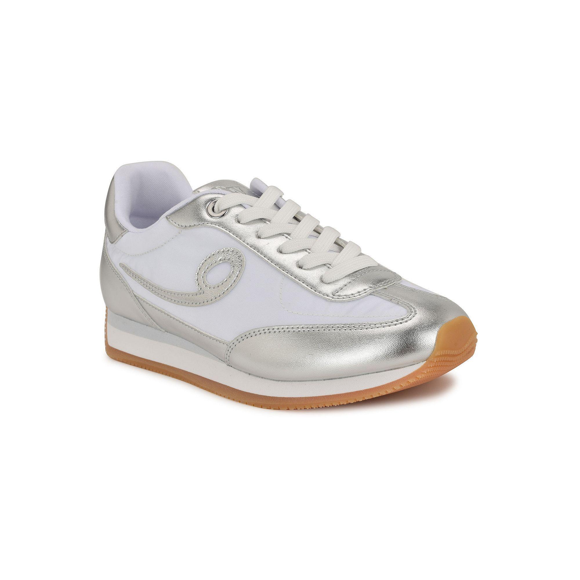 Nine West Fivo Women's Casual Lace-Up Round Toe Sneakers, Size: 5, White Silver Product Image