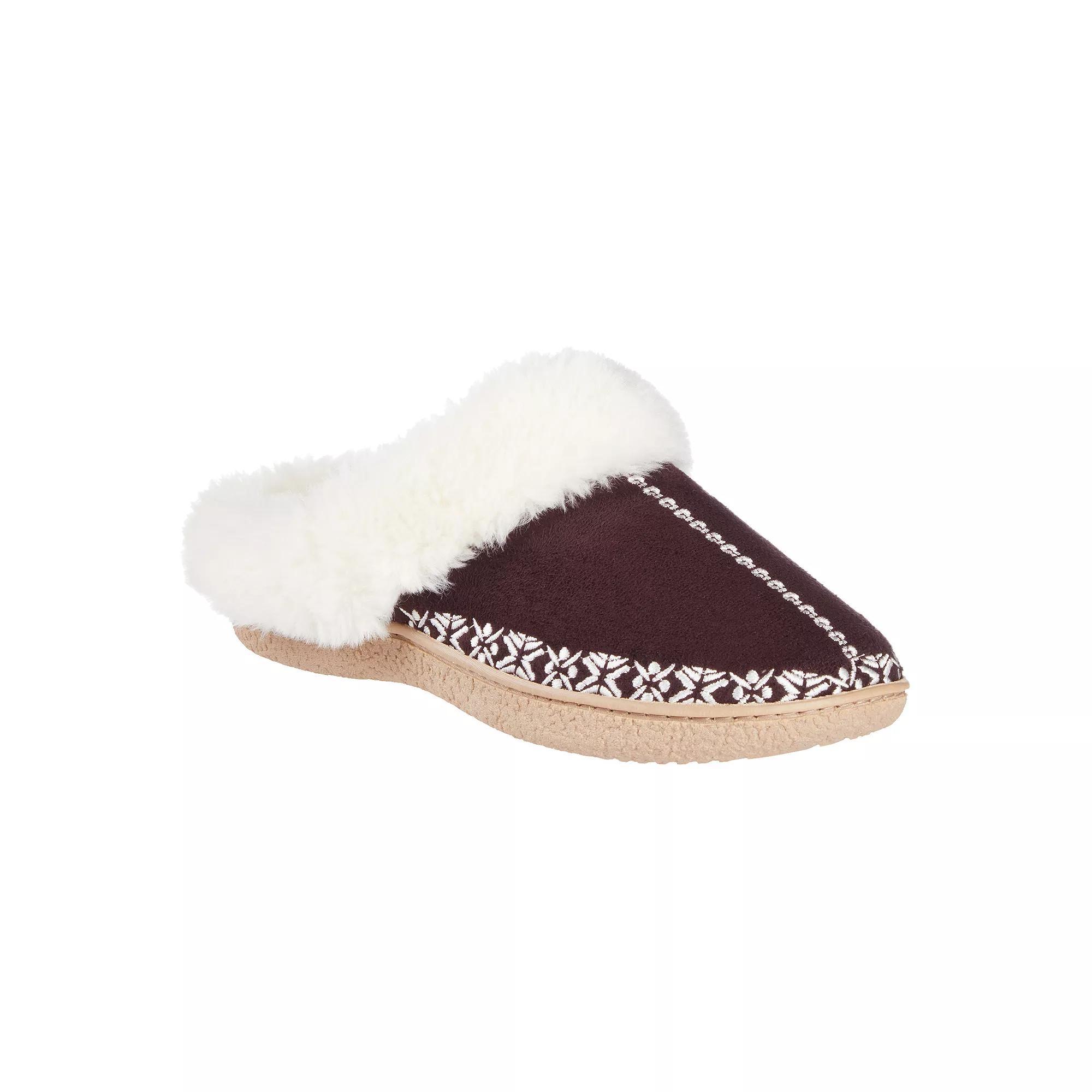 isotoner Clara Embroidered Microsuede Clog Women's Slippers with Memory Foam, Size: Large, Raisin Product Image