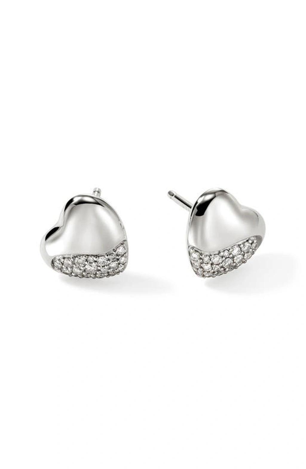 JOHN HARDY Women's Pebble Sterling Silver & 0.25 Tcw Diamond Heart Stud Earrings Product Image