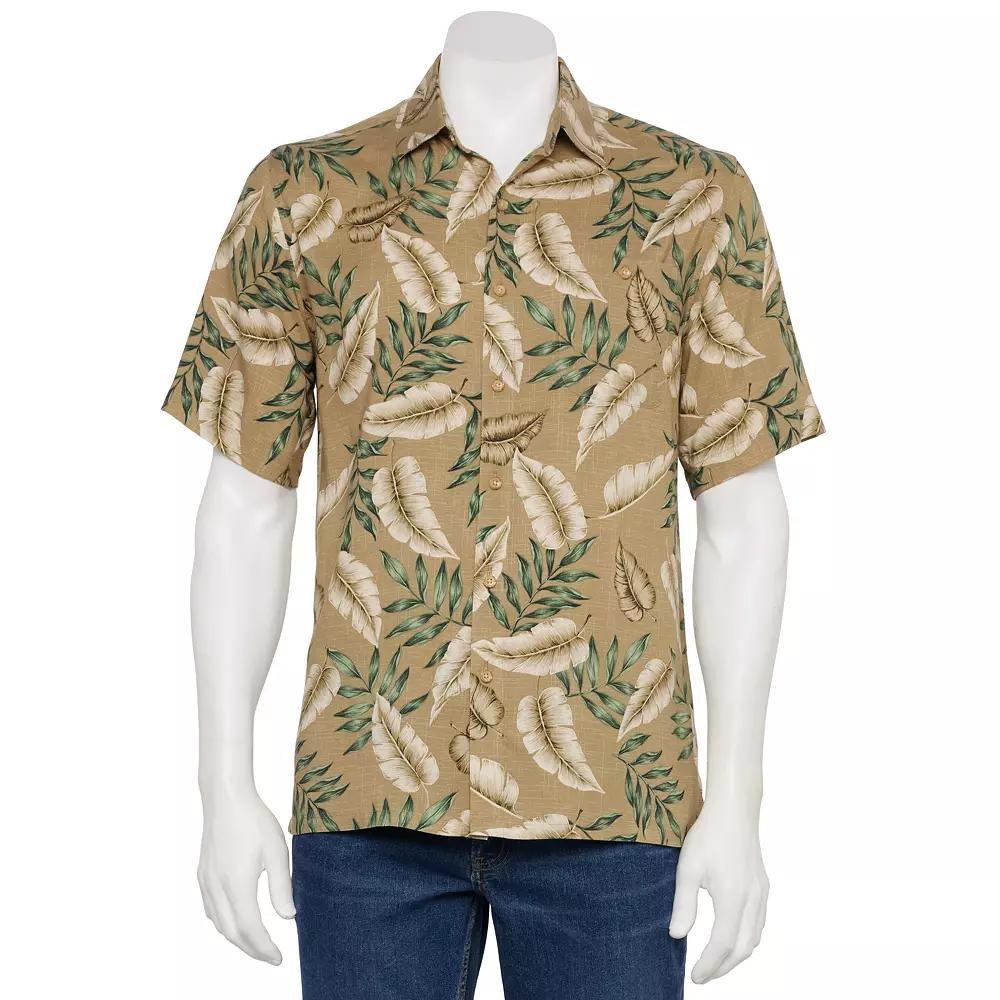 Men's Newport Blue Short Sleeve Button-Up Shirt, Size: Small, Beige Leaf Product Image