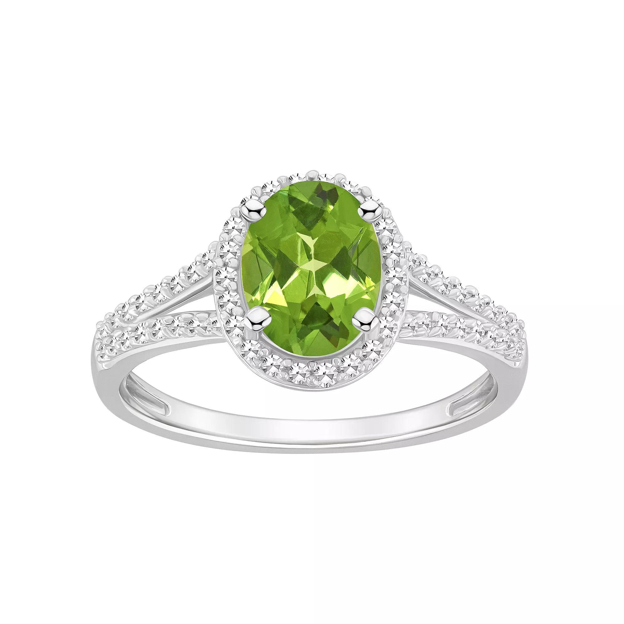 Celebration Gems Sterling Silver Gemstone & 1/4 Carat T.W. Diamond Halo Ring, Womens Peridot Product Image