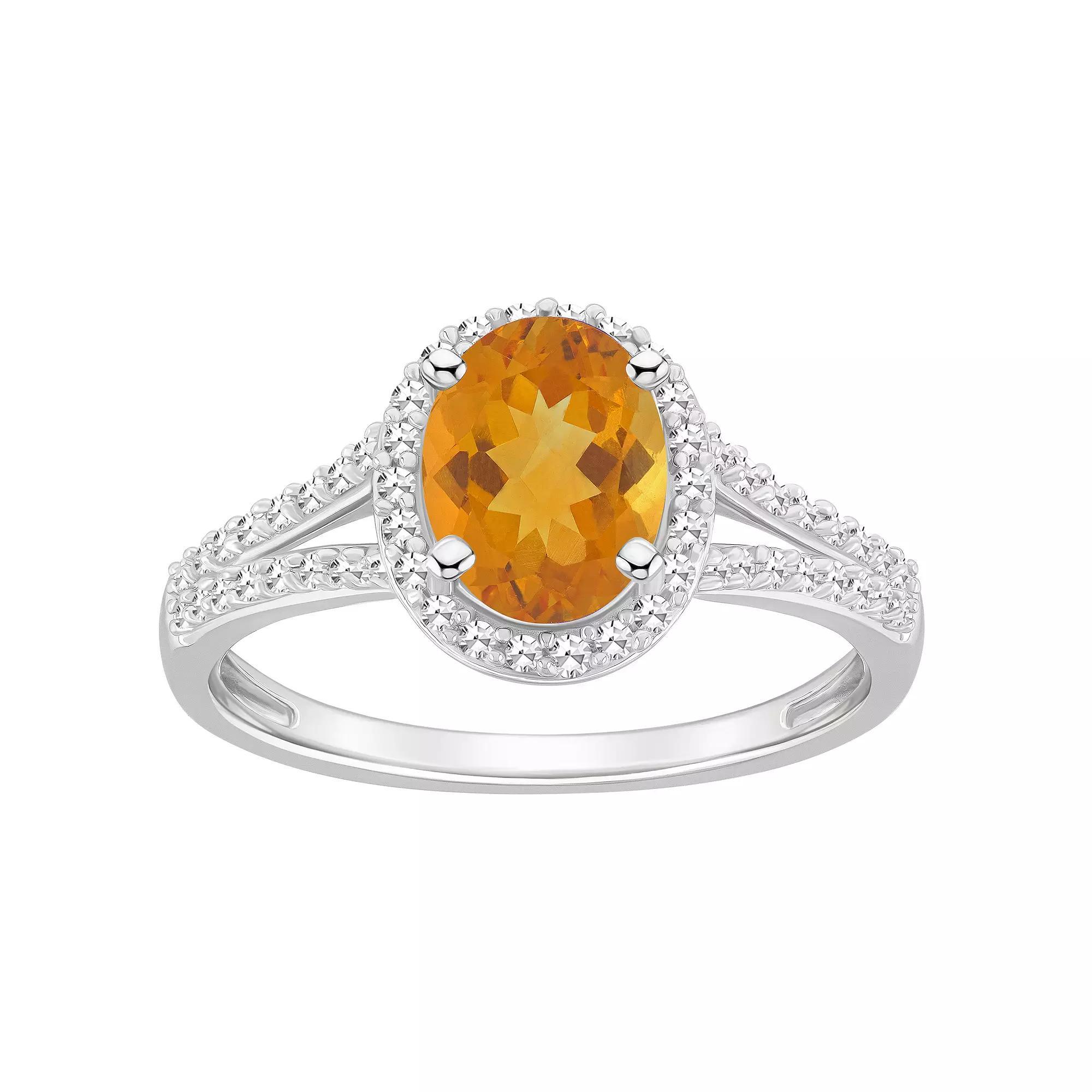 Celebration Gems Sterling Silver Gemstone & 1/4 Carat T.W. Diamond Halo Ring, Womens Peridot Product Image