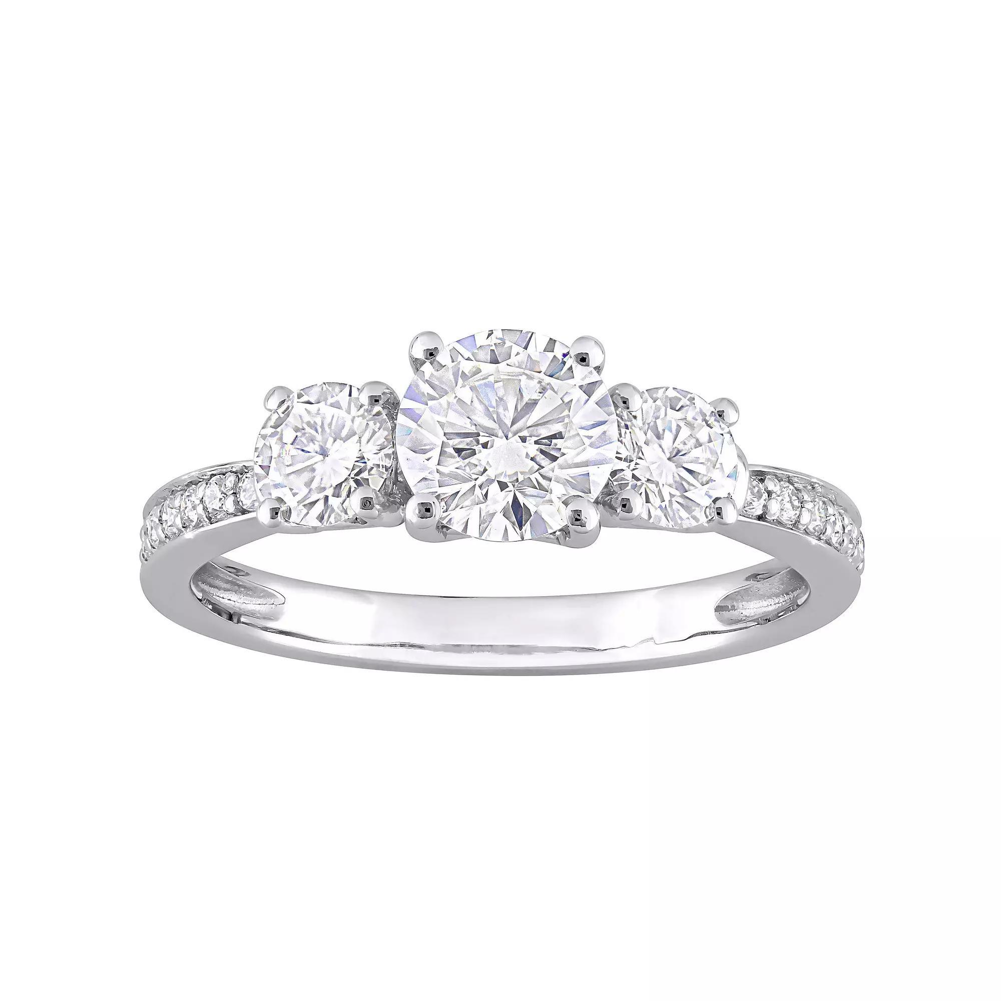 Stella Grace 10k White Gold 1 1/4 Carat T.W. Lab-Created Moissanite 3-Stone Engagement Ring, Womens Product Image