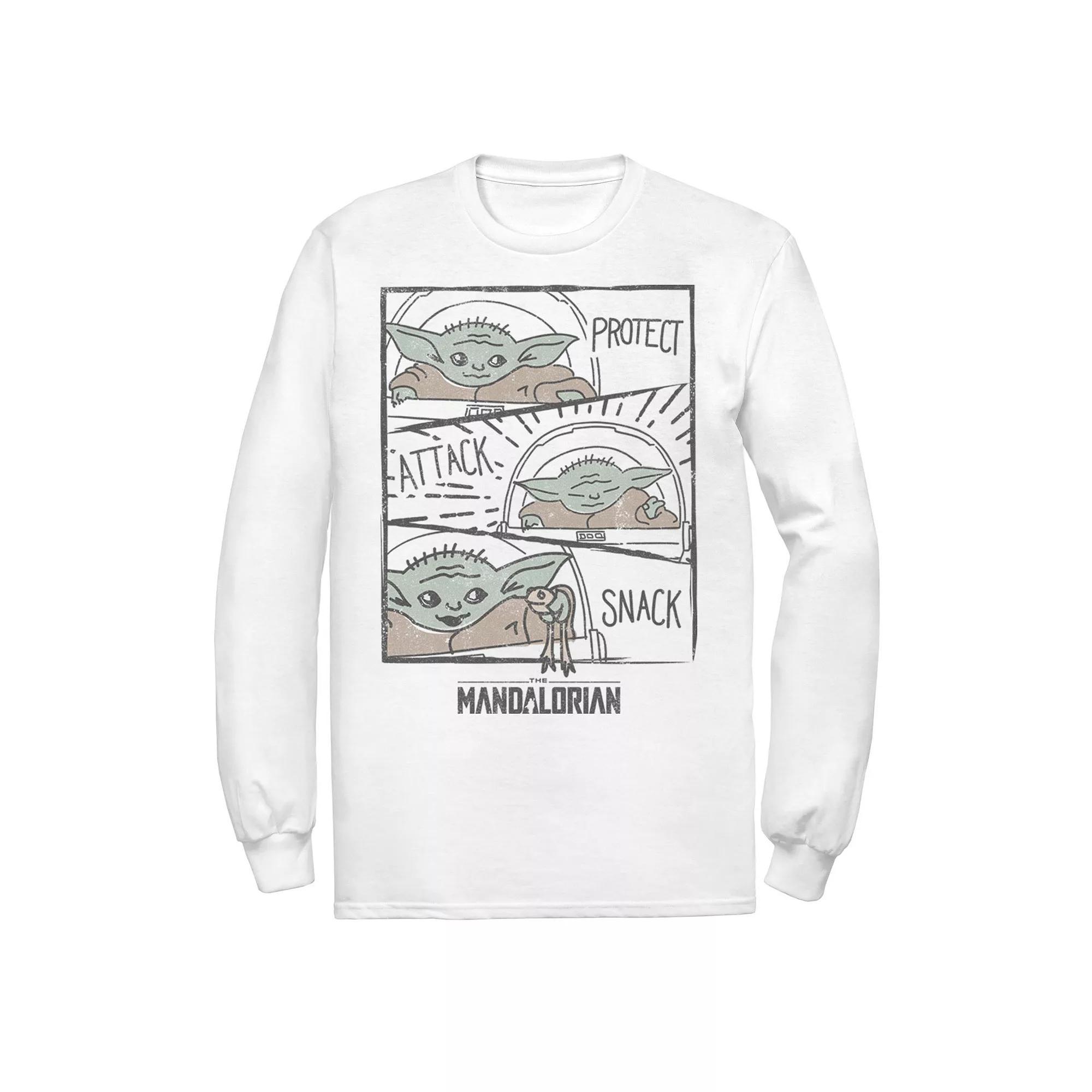 Men's Star Wars The Mandalorian The Child Protect Attack Snack Tee, Size: Medium, White Product Image