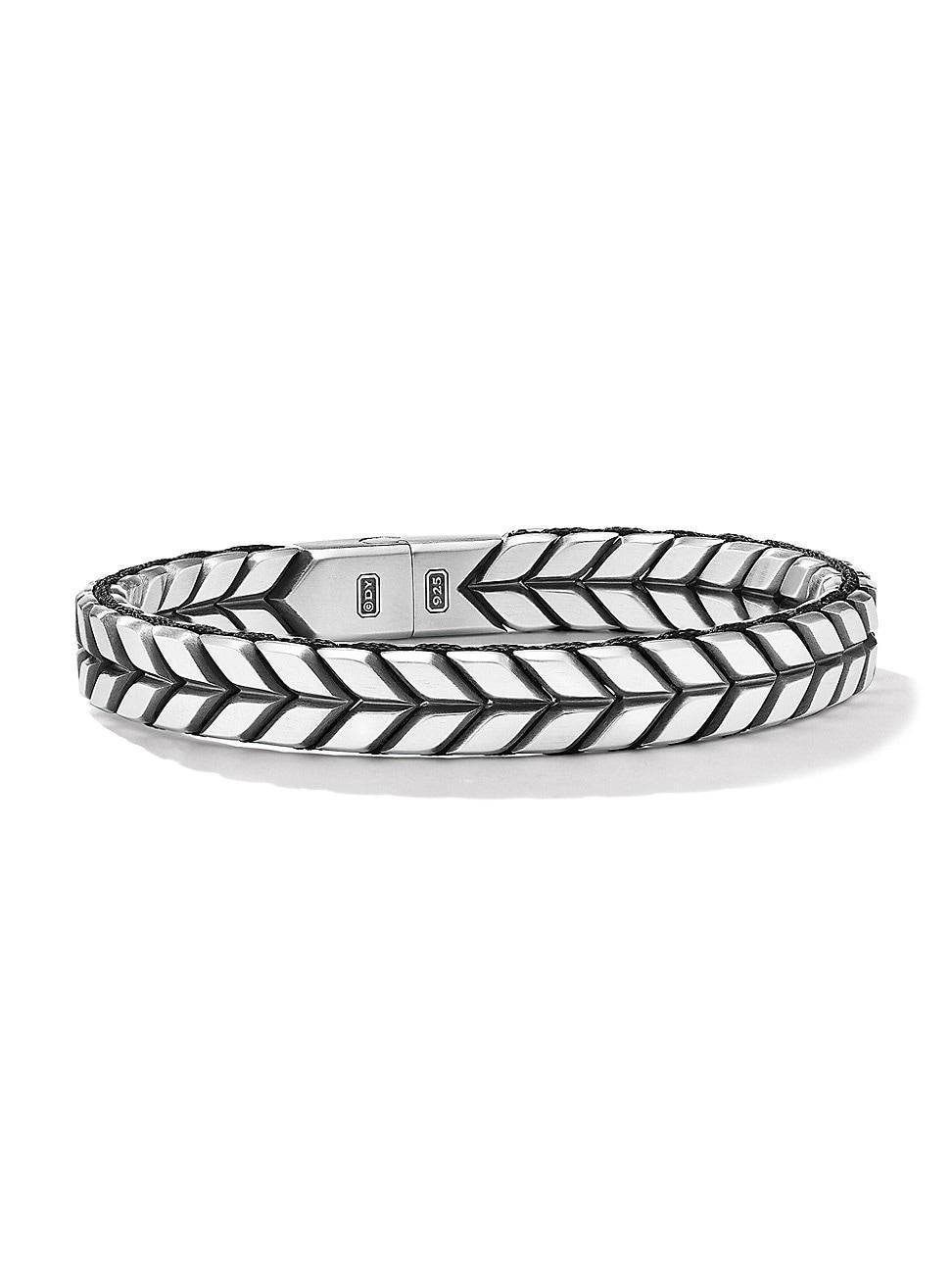 Mens Chevron Woven Bracelet in Sterling Silver Product Image