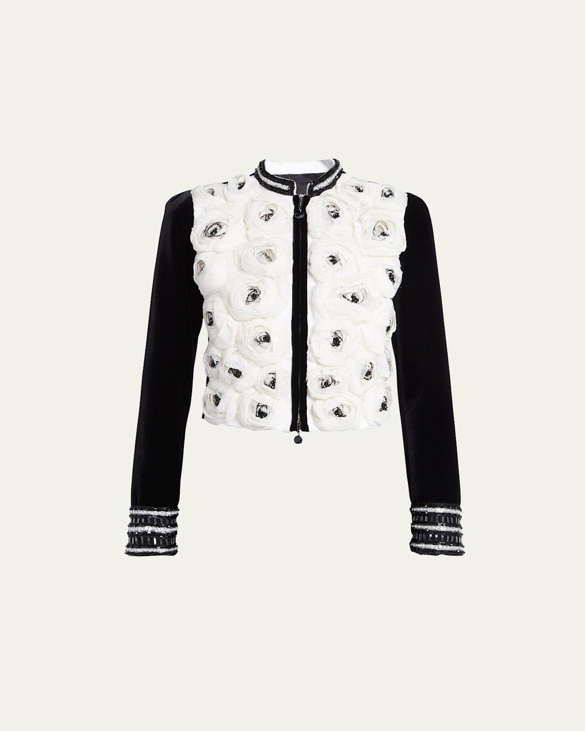 Silk Rose-Embroidered Velvet Jacket Product Image