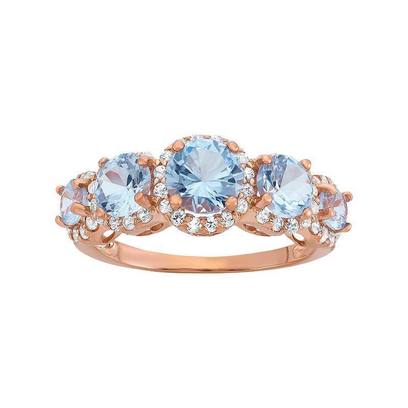 Designs by Gioelli 14k Rose Gold Over Silver 5-Stone Aquamarine Ring, Women's, Size: 7, Blue Product Image