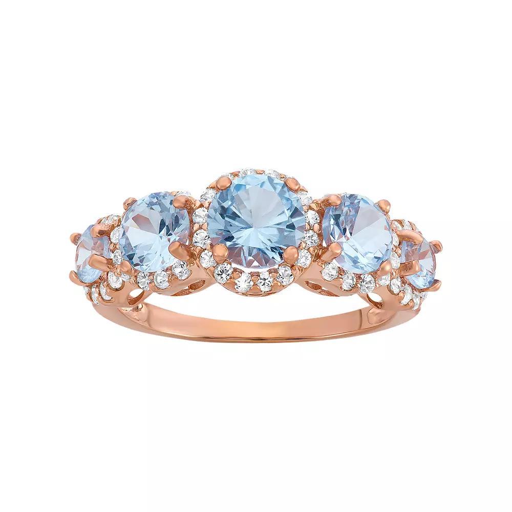 Designs by Gioelli 14k Rose Gold Over Silver 5-Stone Aquamarine Ring, Women's, Size: 7, Blue Product Image
