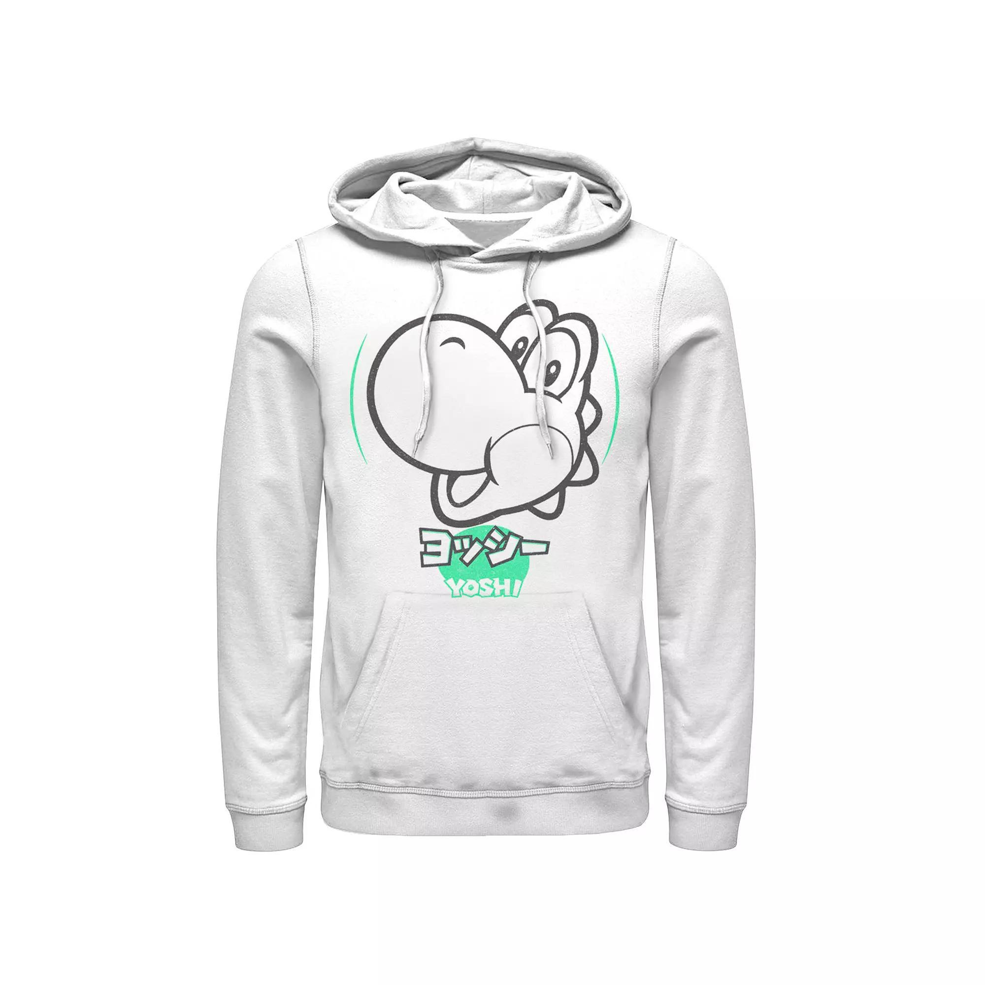 Men's Nintendo Super Mario Yoshi Silhouette Kanji Style Hoodie, Size: XL, White Product Image