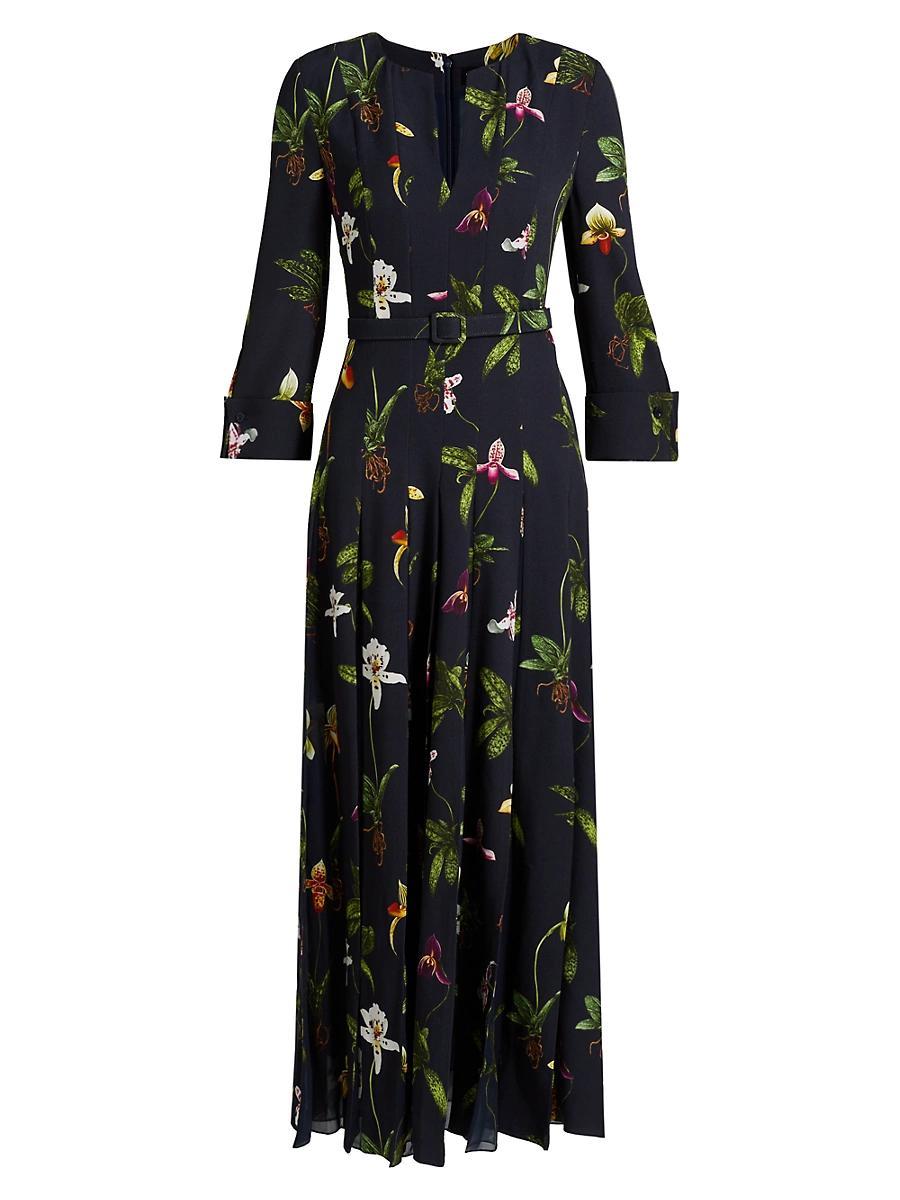 Womens Floral Three-Quarter-Sleeve Maxi Dress Product Image