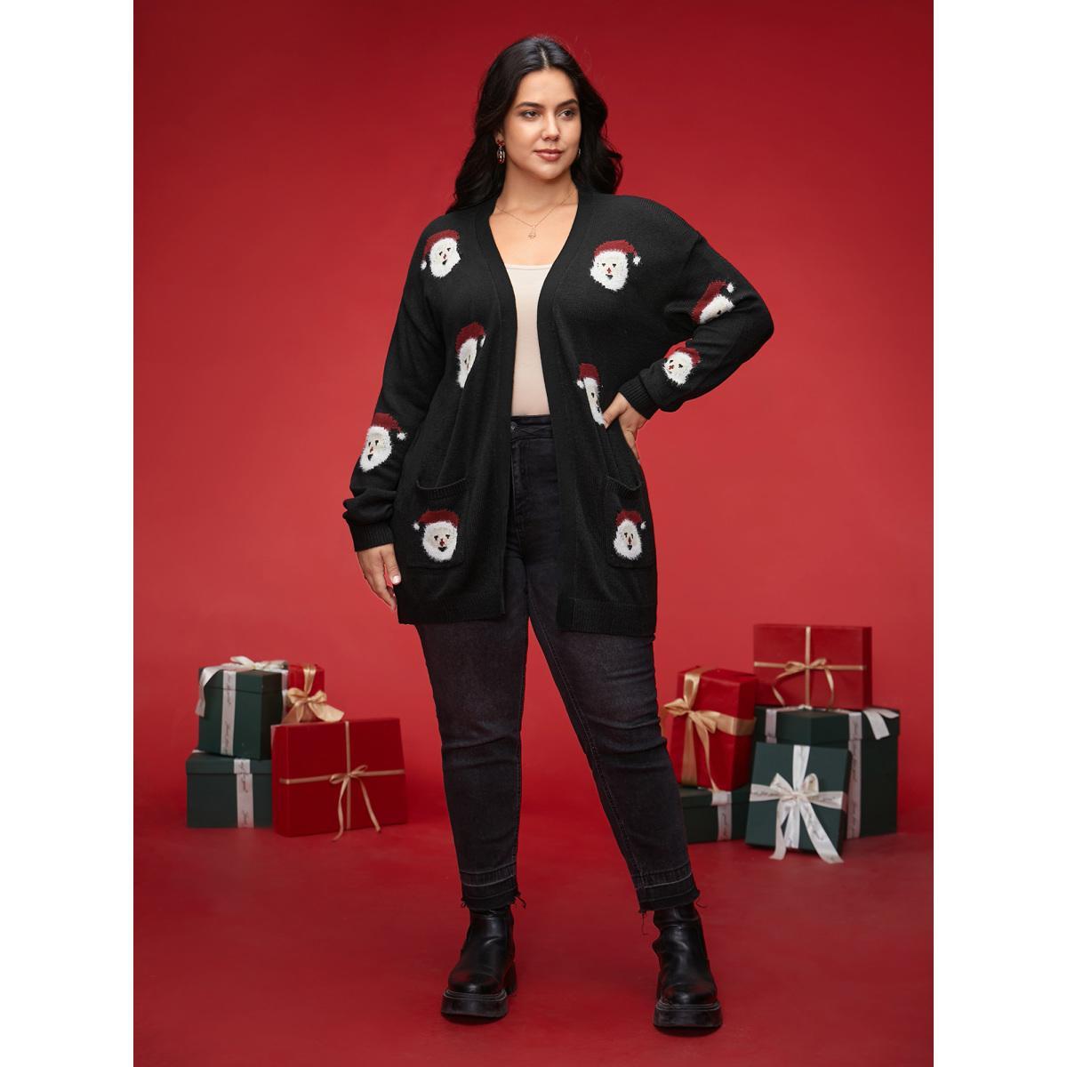 Plus Size Jolly Fellow Pattern Open Knit Cardigan Black Women Casual Loose Long Sleeve Everyday Cardigans BloomChic 12/L Product Image