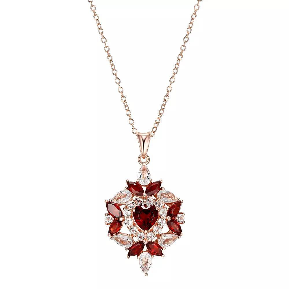 14k Rose Gold Over Silver Garnet & White Topaz Heart Cluster Pendant Necklace, Women's, Pink Tone Product Image