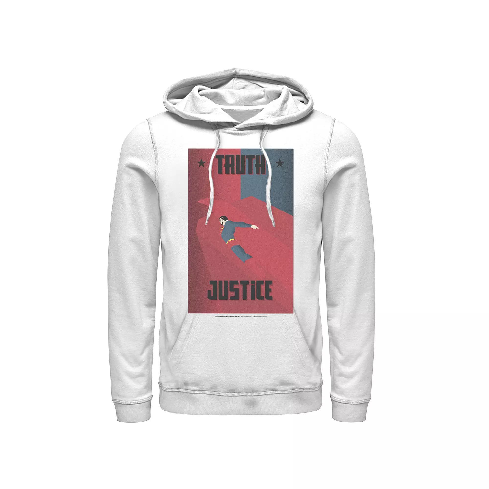 Men's DC Comics Superman Truth And Justice Split Poster Hoodie, Size: 3XL, White Product Image
