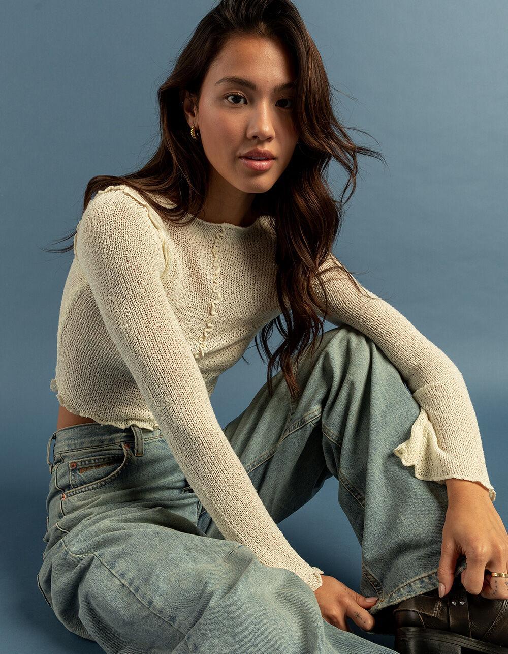 BDG Urban Outfitters Boucle Knit Womens Long Sleeve Top - ECRU Product Image