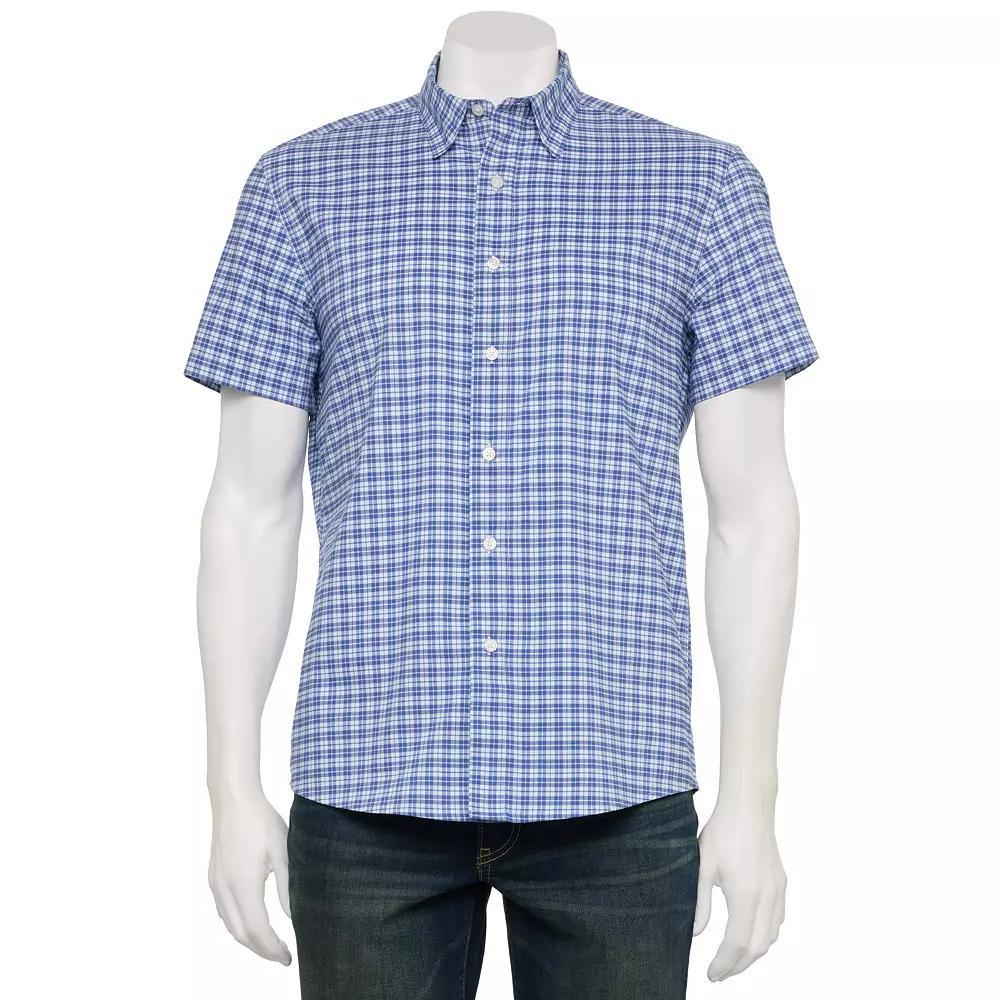 Men's Sonoma Goods For Life® Adaptive Short Sleeve Performance Button-Down Shirt, Size: Large, Paper Plaid Blue Product Image