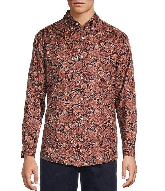 Roundtree & Yorke Big & Tall Long Sleeve Paisley Print Oxford Sport Shirt Product Image