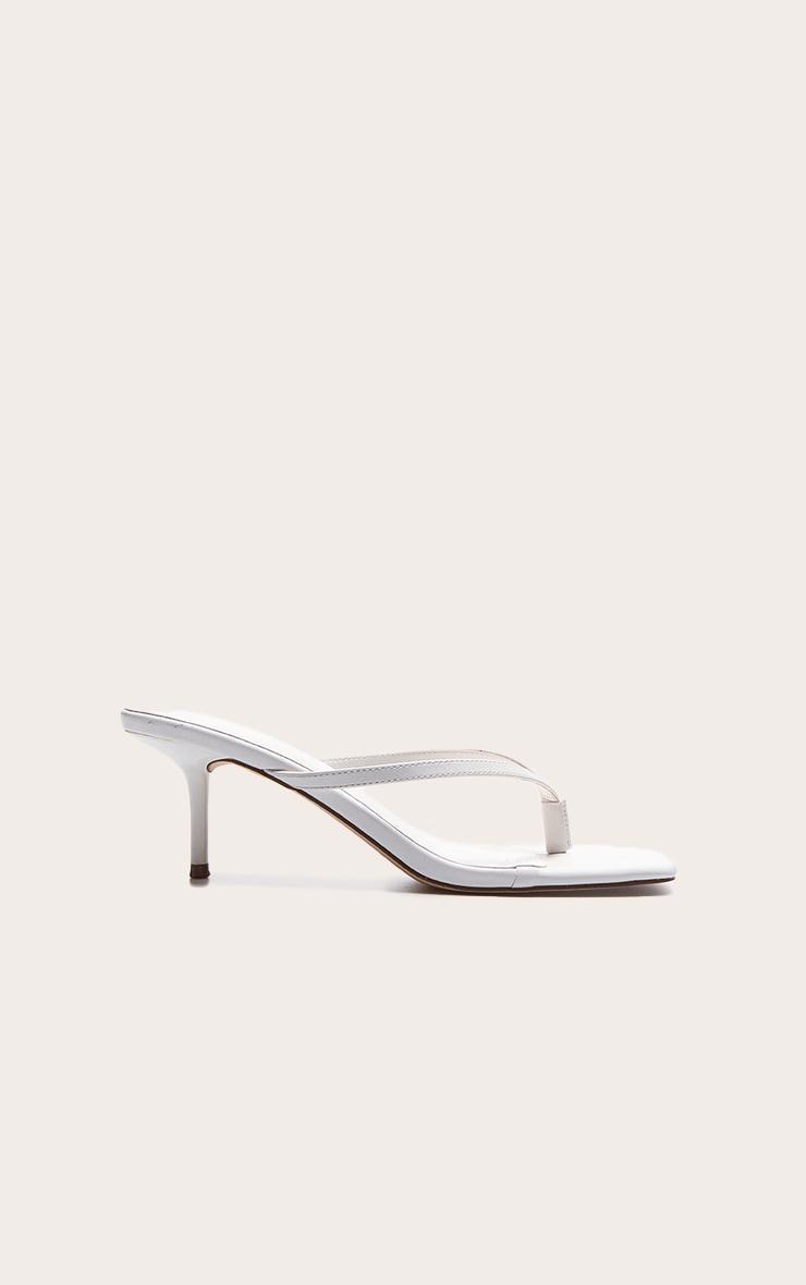 Cream Pu Square Toe Thong Mid Stiletto Heeled Mules Product Image