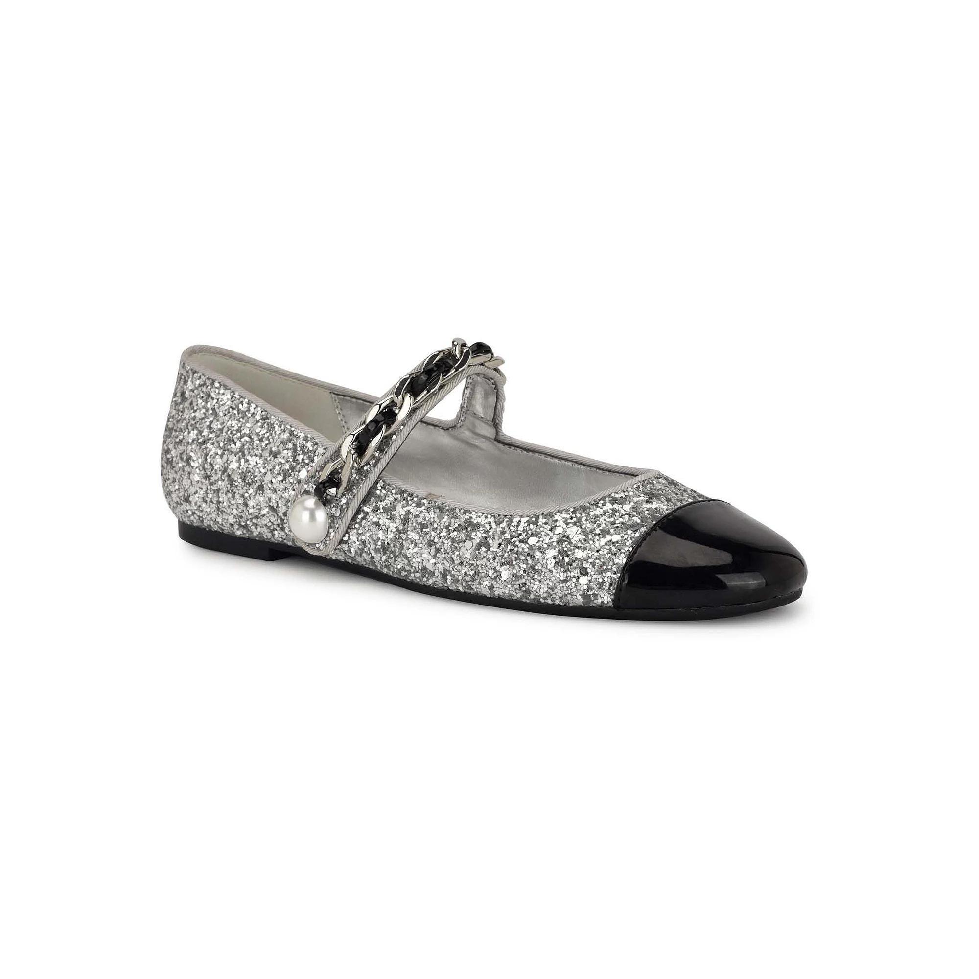 Nine West Platy Women's Mary Jane Ballet Dress Flats, Size: 12, Silver Glitter Black M Product Image