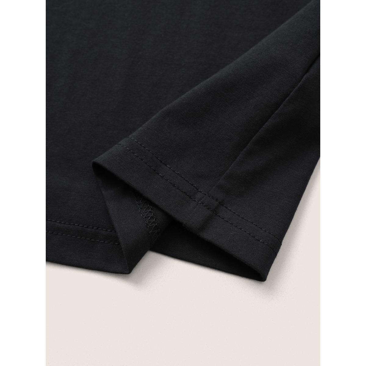 Plus Size Cotton Bodycon Mock Neck T-shirt Black Women Basics Non Plain Mock Neck Everyday T-shirts BloomChic 30/6X Product Image
