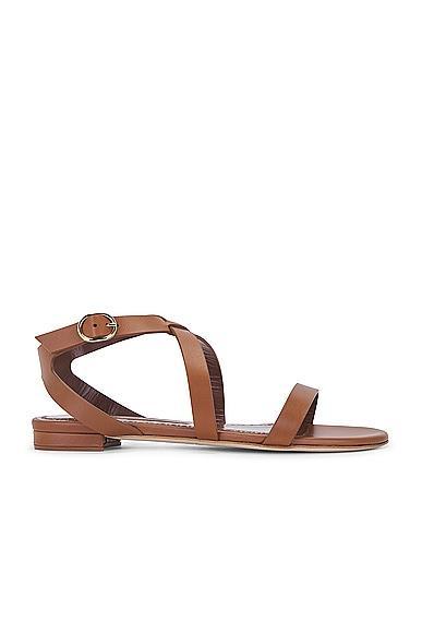 MANOLO BLAHNIK Magalou Leather Sandals In Medium Brown Product Image