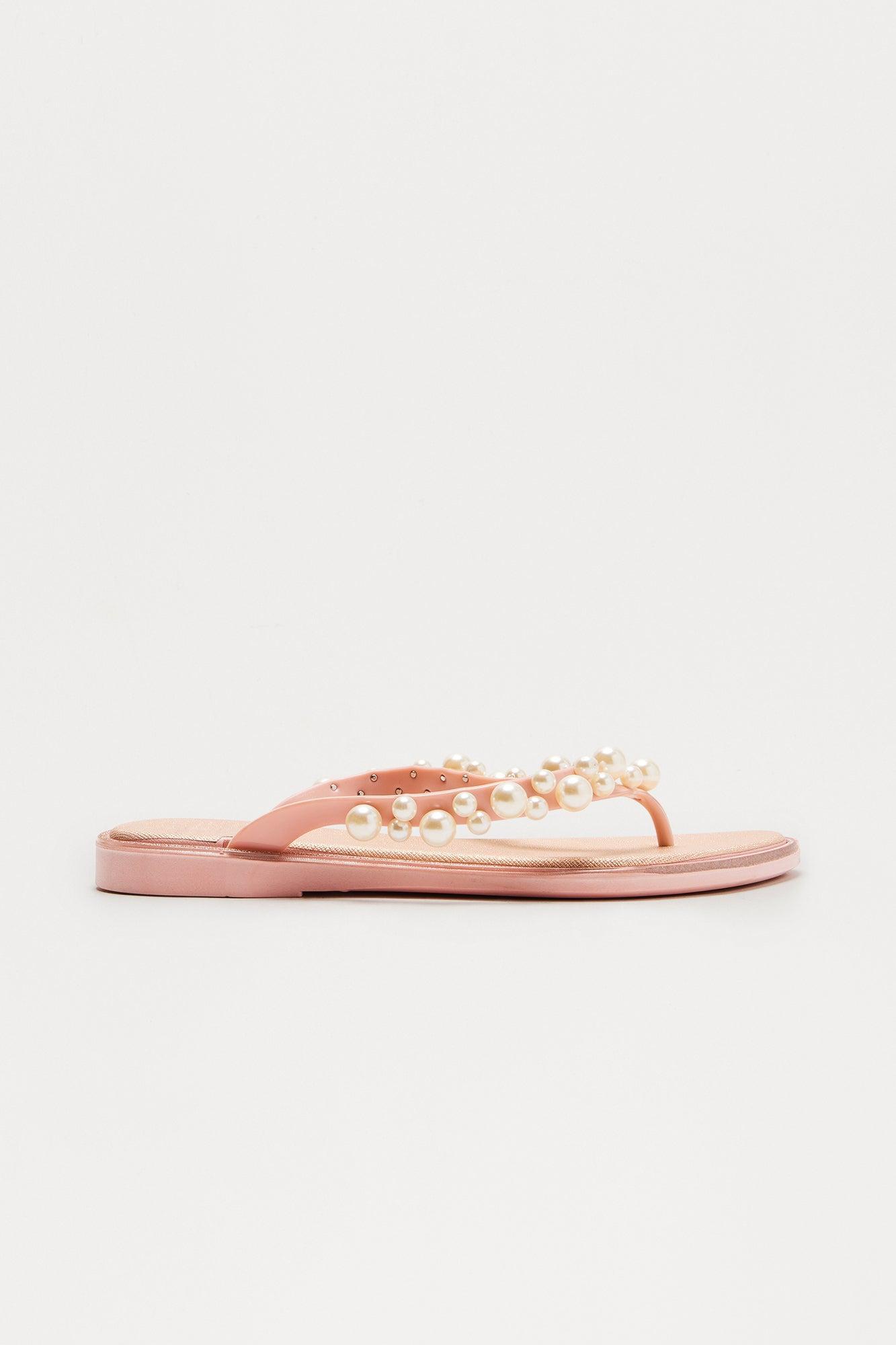 Rumie Pearl Flip Flops - Rose Gold Product Image