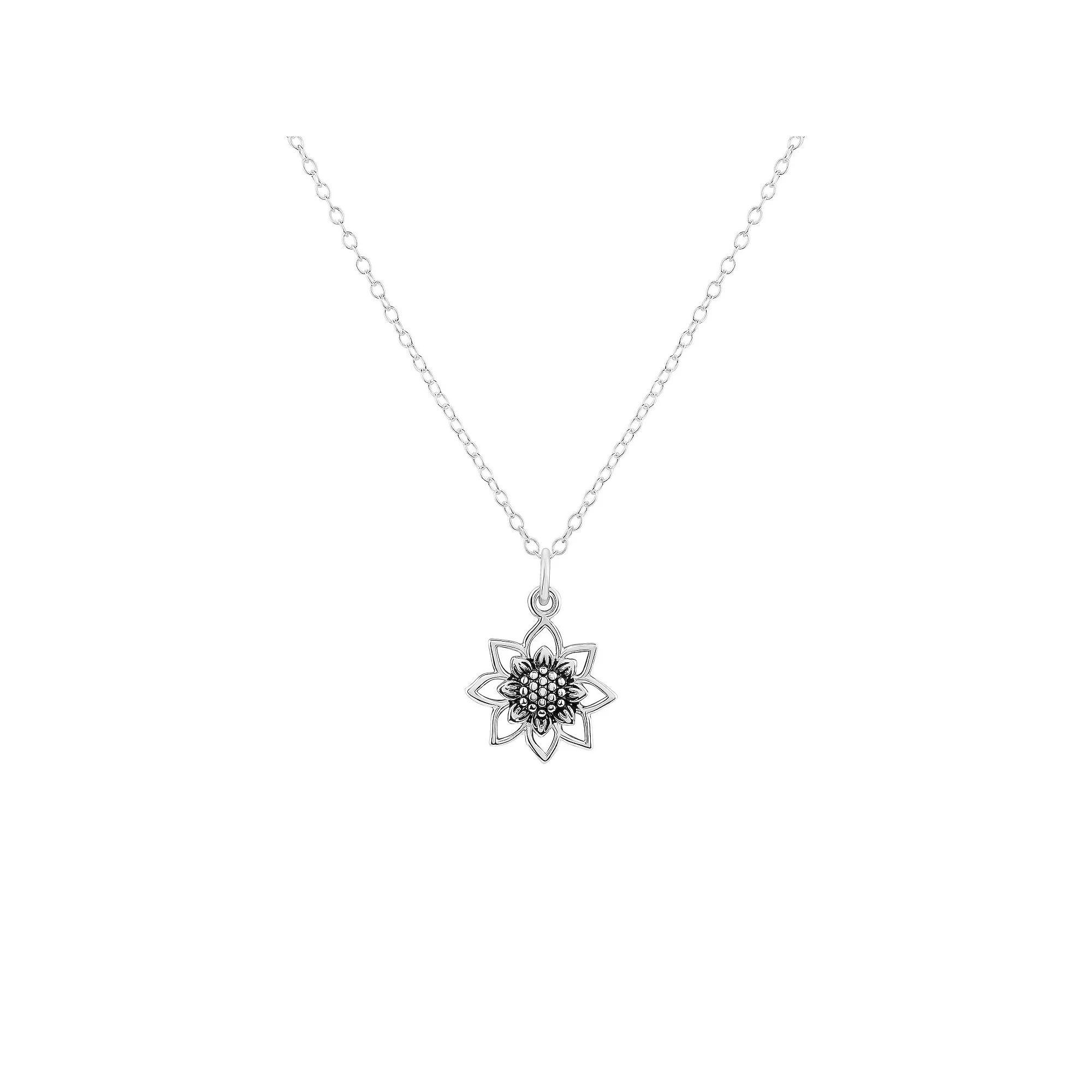 PRIMROSE Sterling Silver Oxidized Sunflower Pendant Necklace, Women's, Size: 18" Product Image