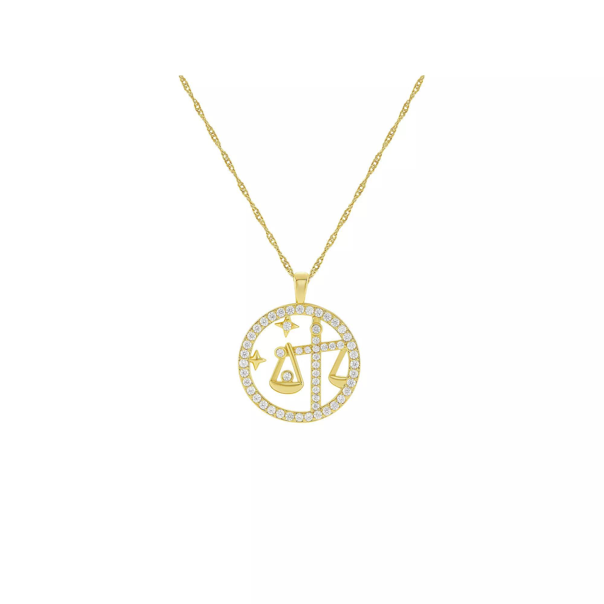 PRIMROSE 18k Gold Plated Cubic Zirconia Zodiac Coin Pendant Necklace, Women's, Size: 18", Libra Product Image