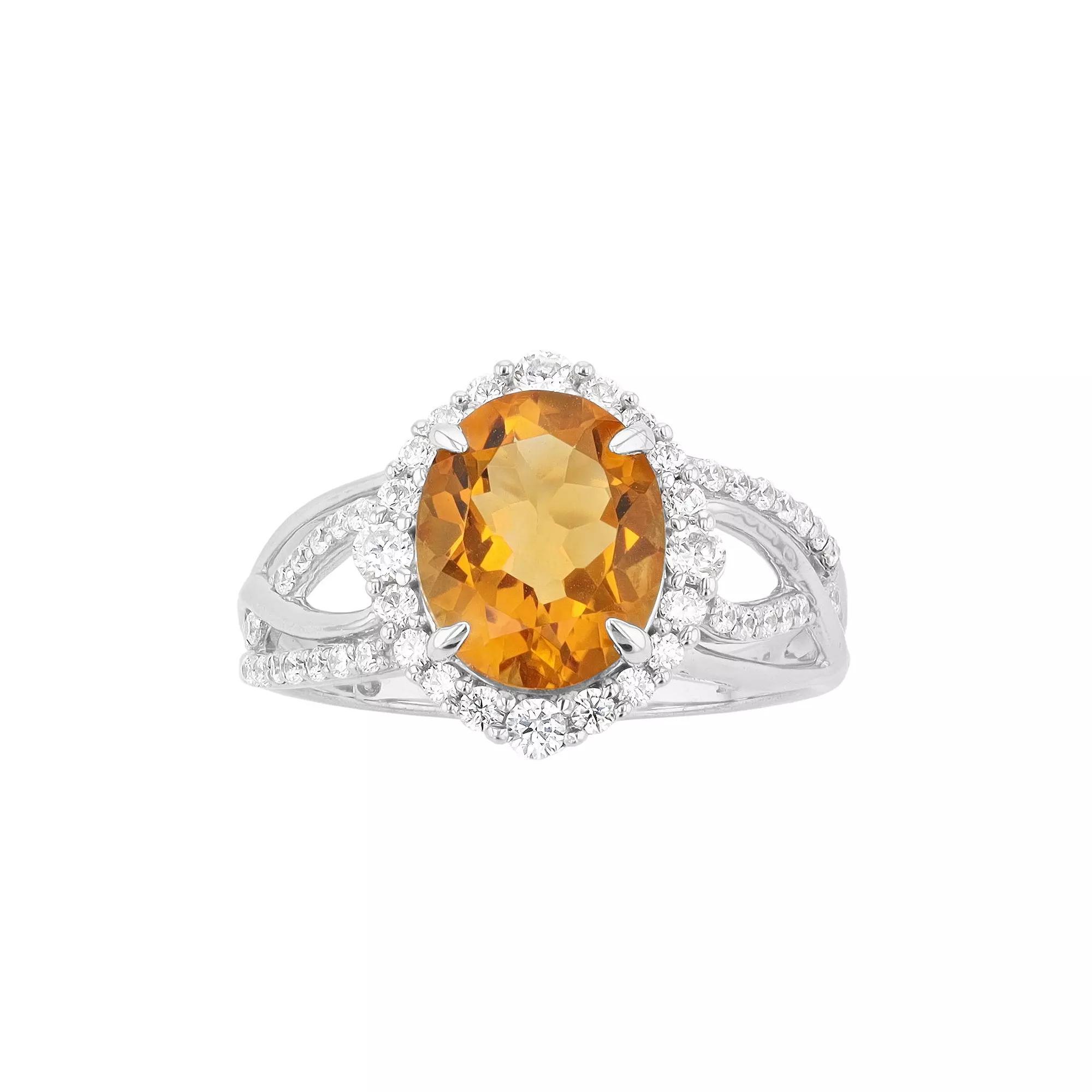 SIRI USA by TJM Sterling Silver Citrine & Cubic Zirconia Halo Ring, Womens Product Image