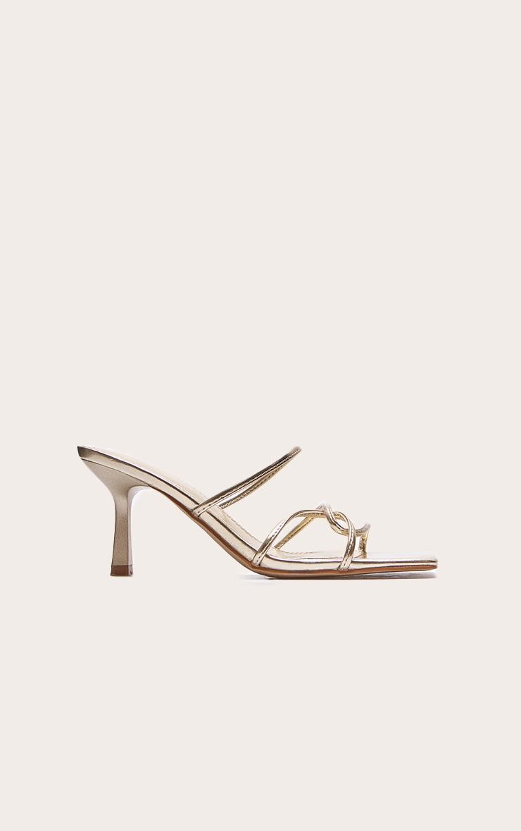 Gold PU Wide Fit Cross Over Strap Heeled Mules Product Image
