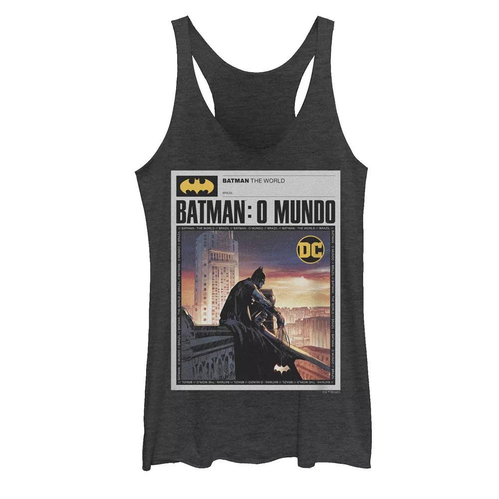 Juniors' Batman: The World Mexico News Poster Tank Top, Girl's, Size: Medium, Black Grey Product Image