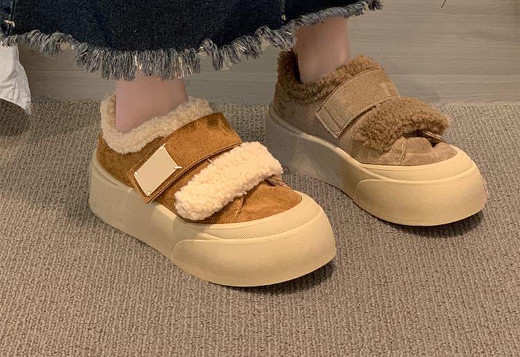 Applique Fluffy Trim Platform Sneakers Product Image