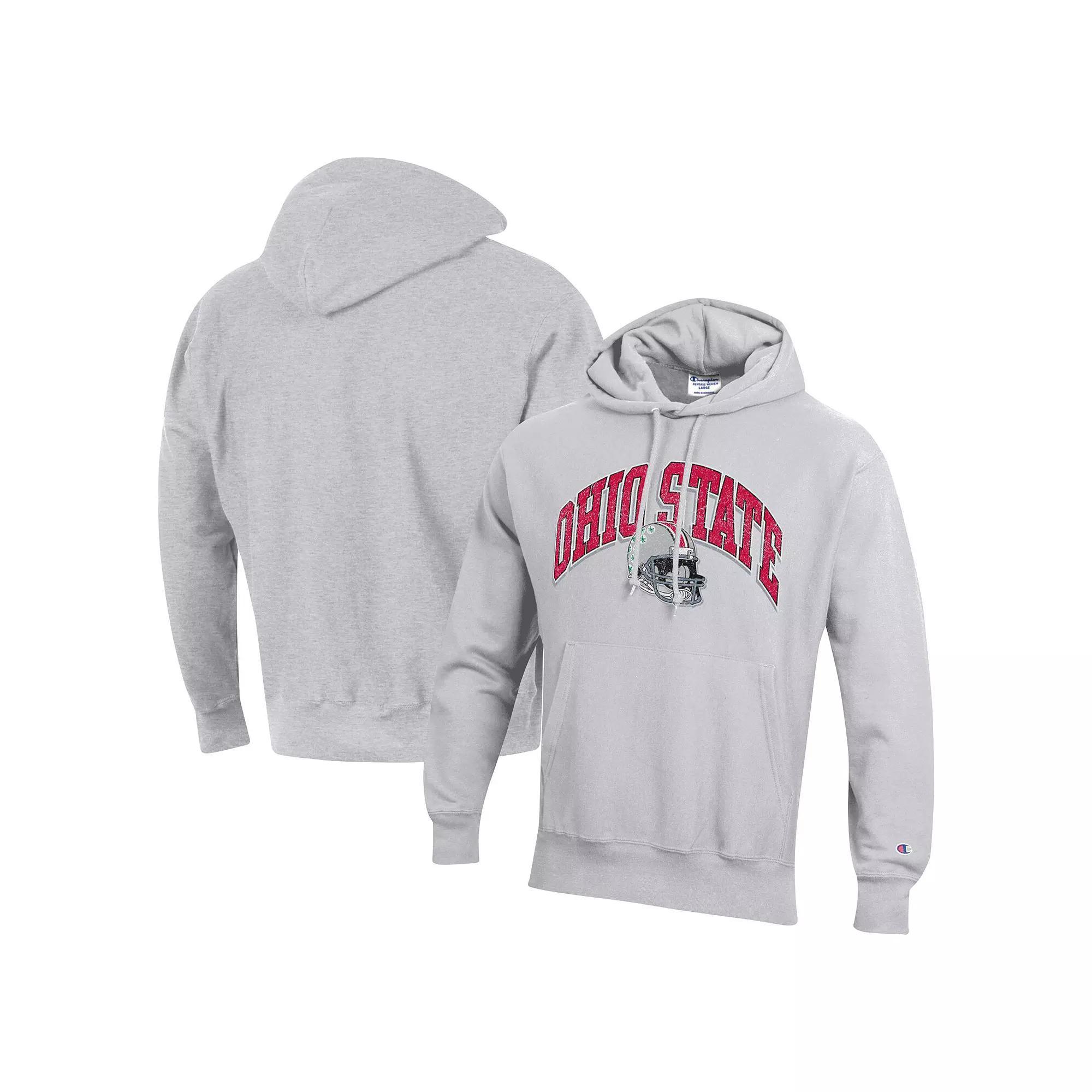 Mens Champion Heather Gray Ohio State Buckeyes Vault Late Night Reverse Weave Pullover Hoodie Product Image