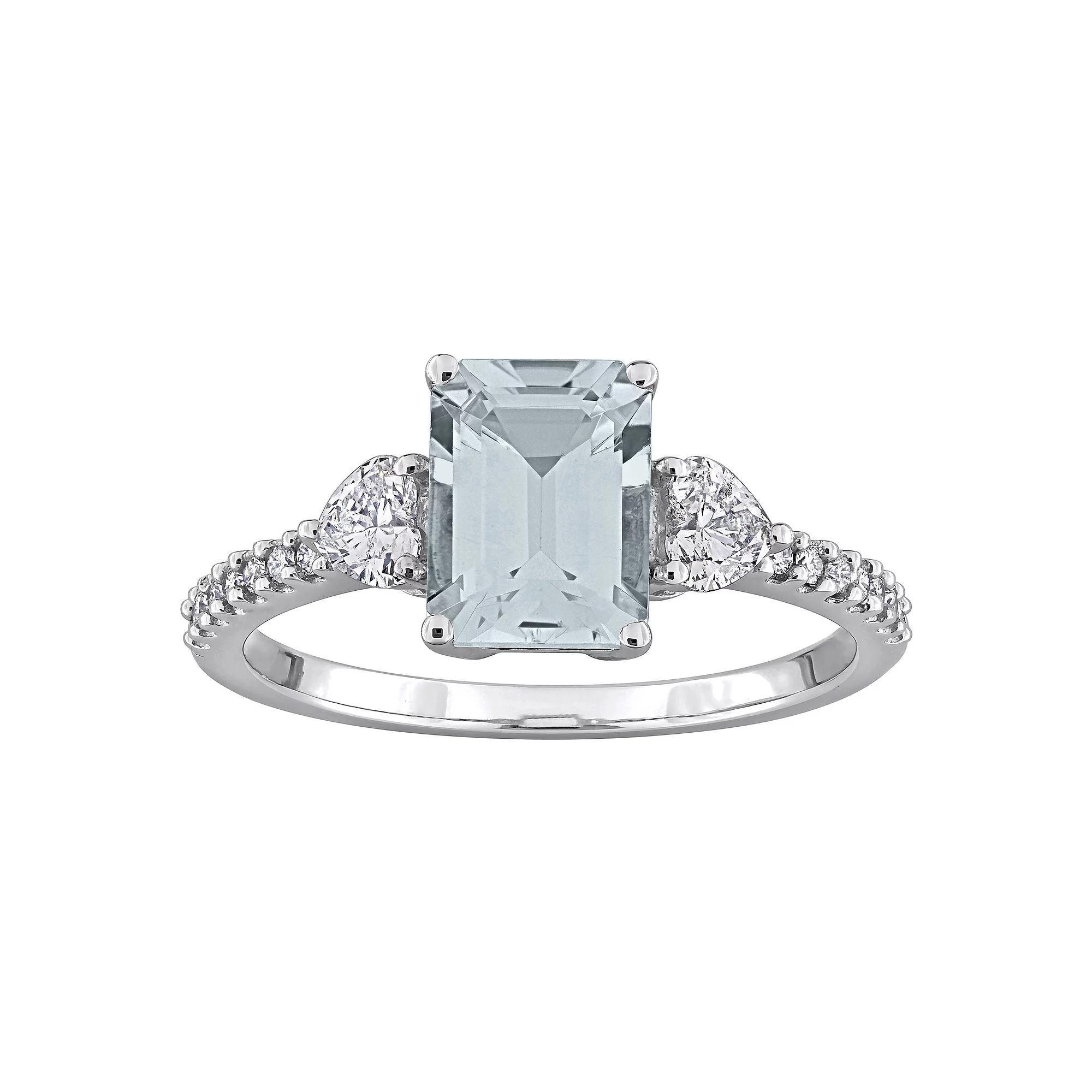 Stella Grace 14k White Gold Aquamarine & 3/8 Carat T.W. Diamond Engagement Ring, Women's, Size: 9 Product Image
