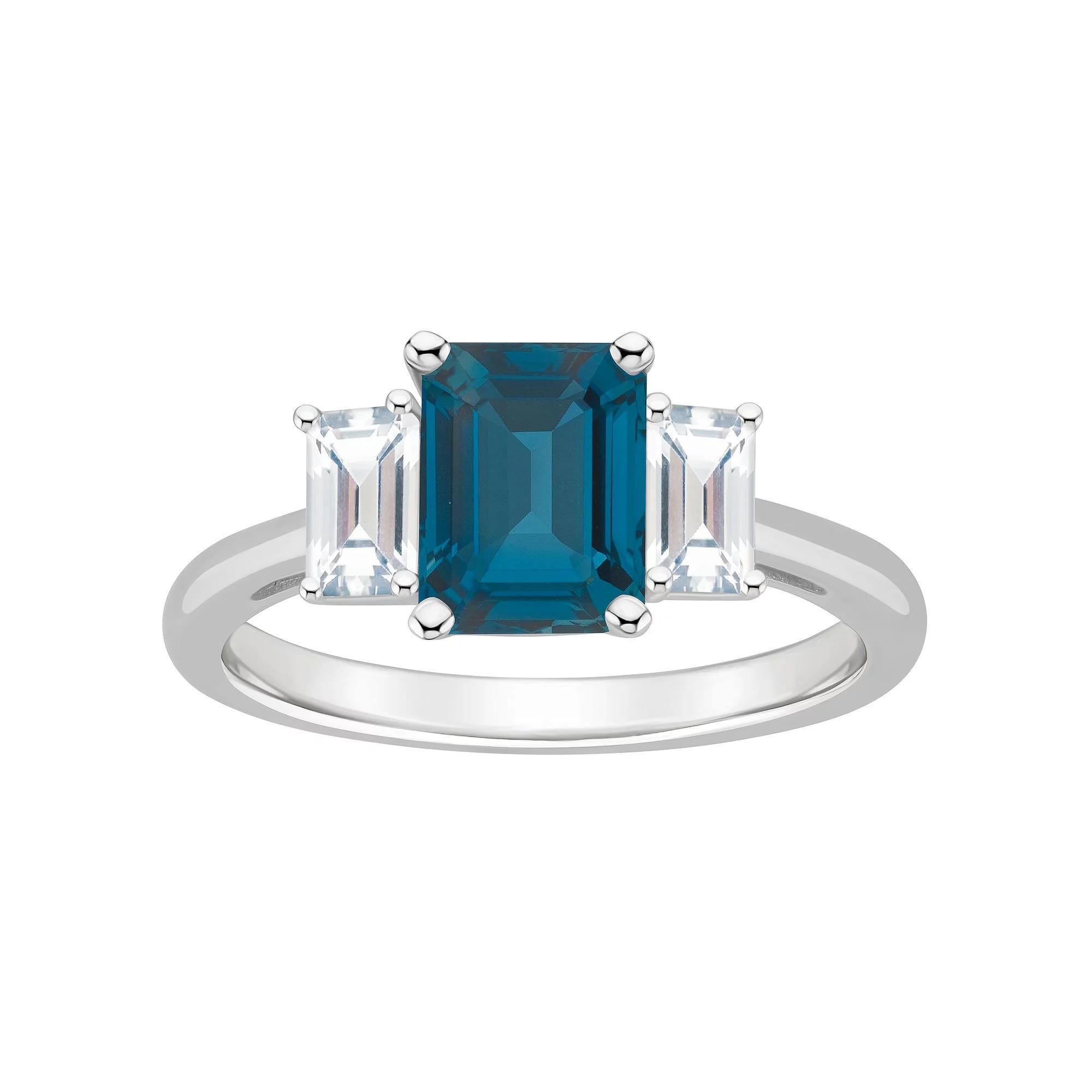 Alyson Layne Sterling Silver 8 mm x 6 mm Emerald Cut Gemstone & White Topaz Three-Stone Ring, Women's, Pink Quartz Product Image