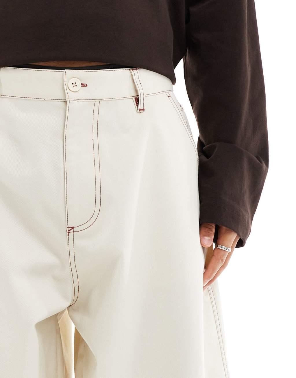 ASOS DESIGN baggy balloon pants in white with contrast stitch  Product Image
