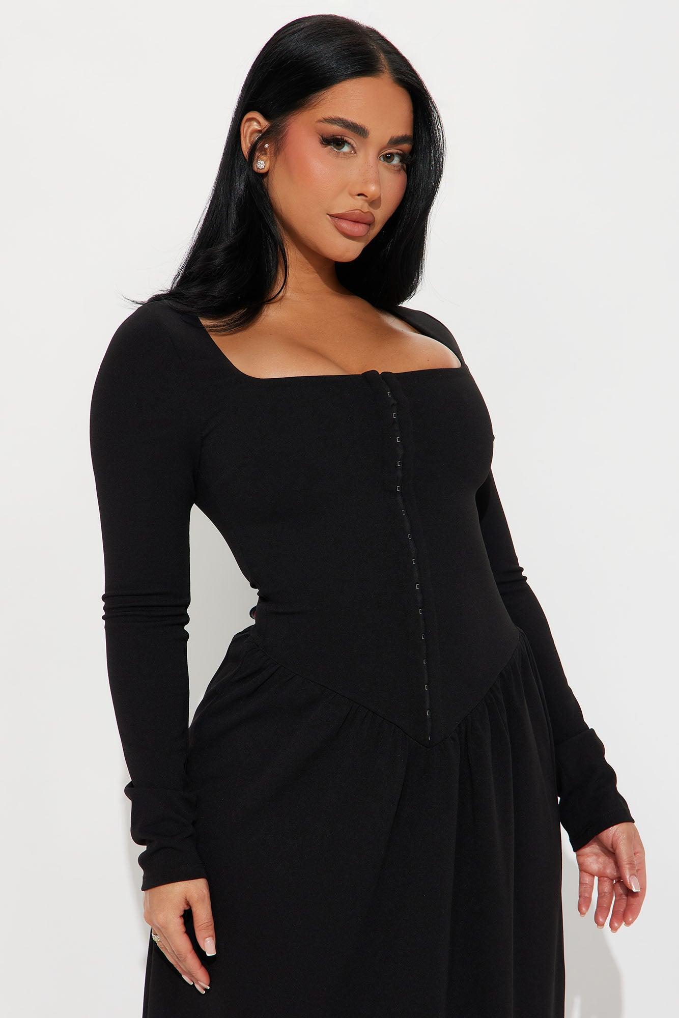 Angelina Drop Waist Corset Maxi Dress - Black Product Image