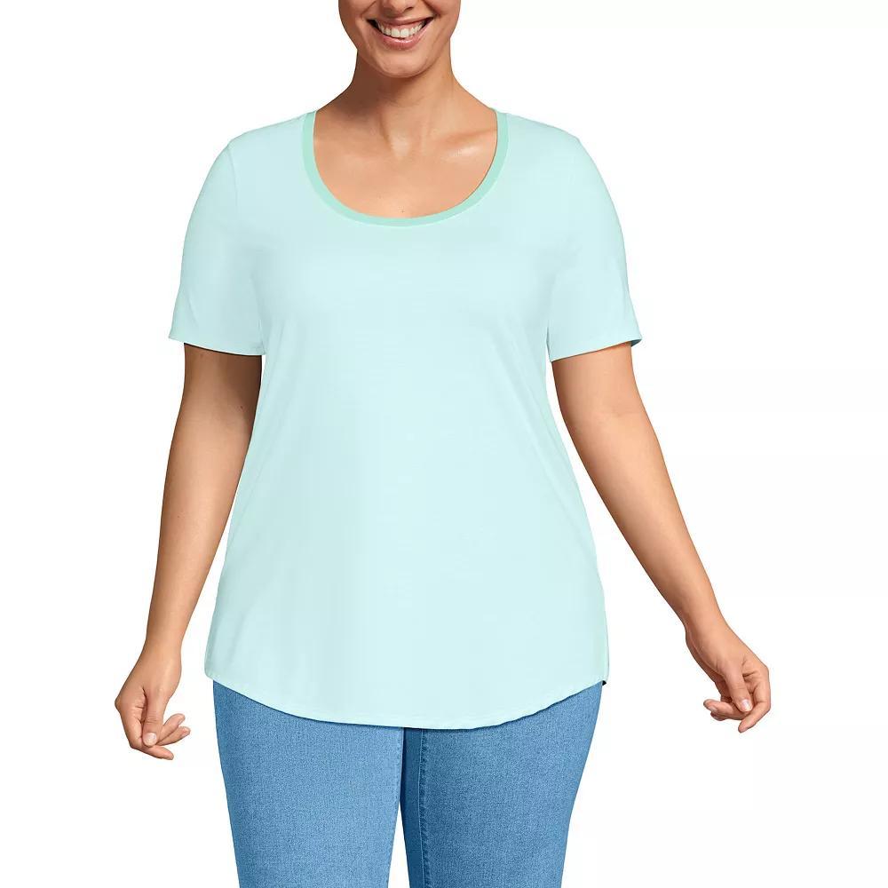 Plus Size Lands' End Short Sleeve Scoop Neck Tunic T-Shirt, Women's, Size: 1XL, Julep Pinstripe Product Image
