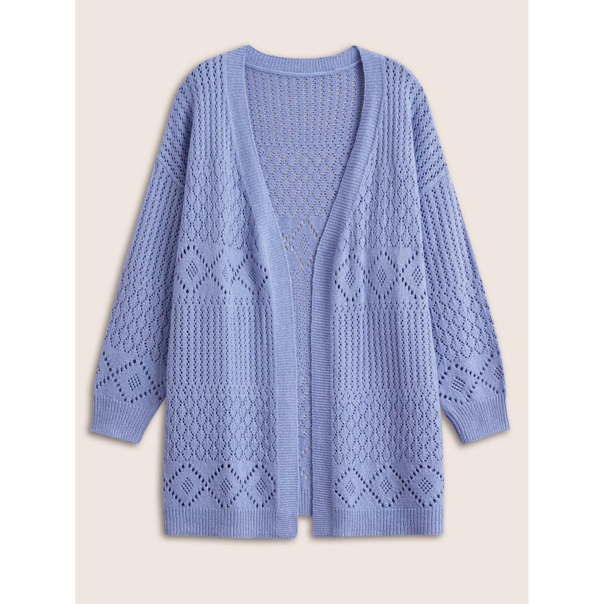 Plus Size Supersoft Essentials Geometric Hollow Out Cardigan BlueViolet Women Casual Long Sleeve Everyday Cardigans BloomChic 10/M Product Image