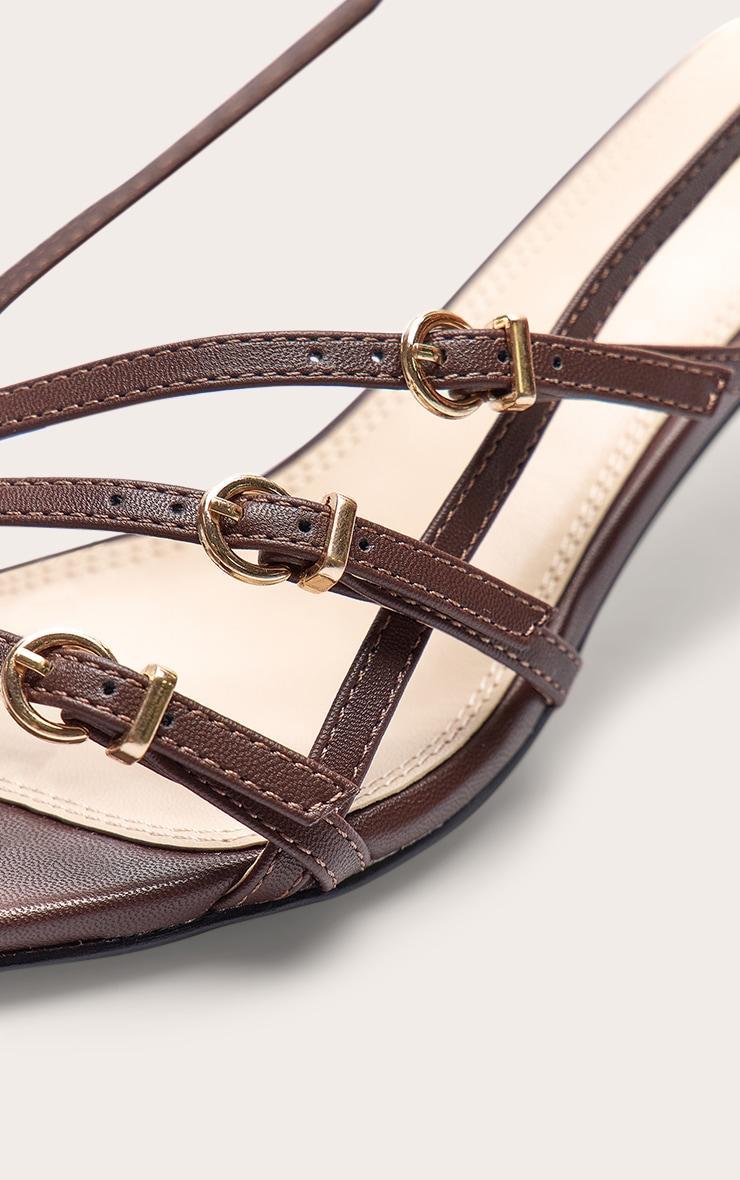 Chocolate Patent Pu Point Toe Multi Buckle Low Stiletto Heeled Sandals Product Image