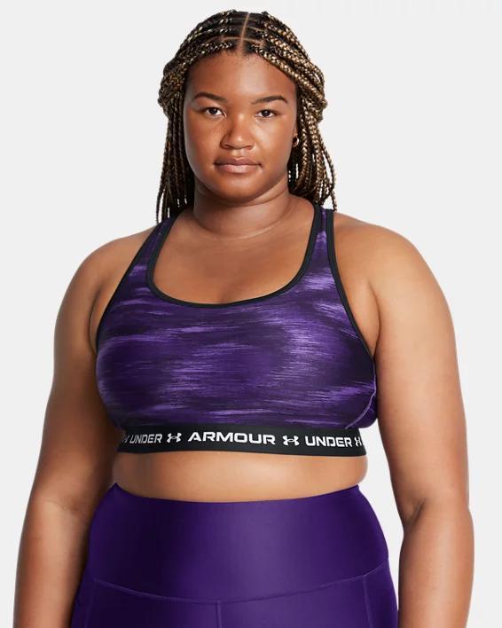 Plus Size Under Armour Crossback Mid Print Bra, Women's, Size: 3XL, Purple Product Image