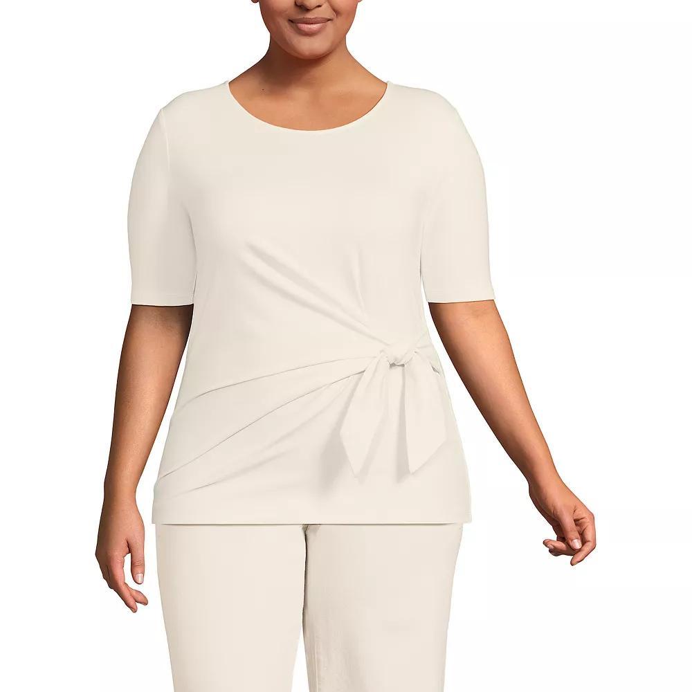Women's Plus Size Lands' End Lightweight Jersey Tie Front Top, Size: 3XL, Black Product Image