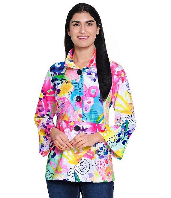 Ali Miles Abstract Wire Collar 3/4 Sleeve Button-Front Jacket Product Image