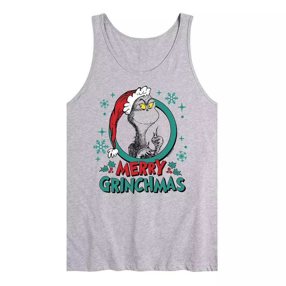 Mens Dr. Seuss The Grinch Merry Grinchmas Graphic Tank Top Grey Gray Product Image