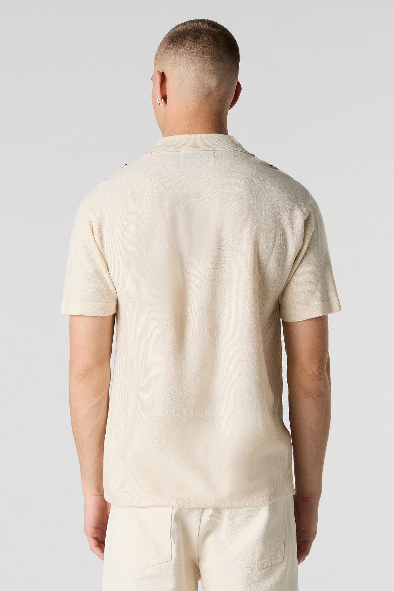 Striped Knit Button Front Short Sleeve Top Male Product Image