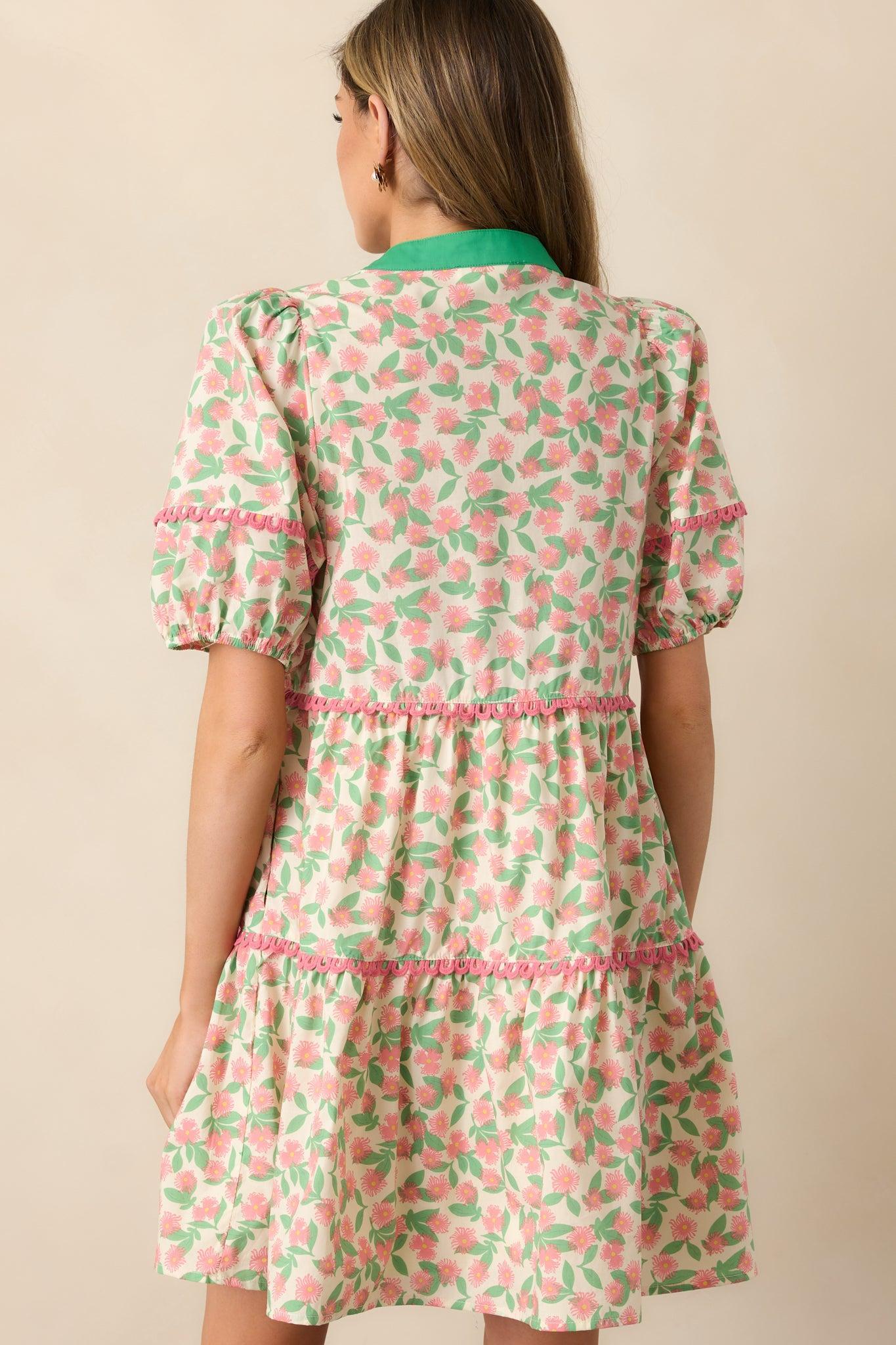 Full Bloom Beige Floral Cotton Puff Sleeve Mini Dress Product Image