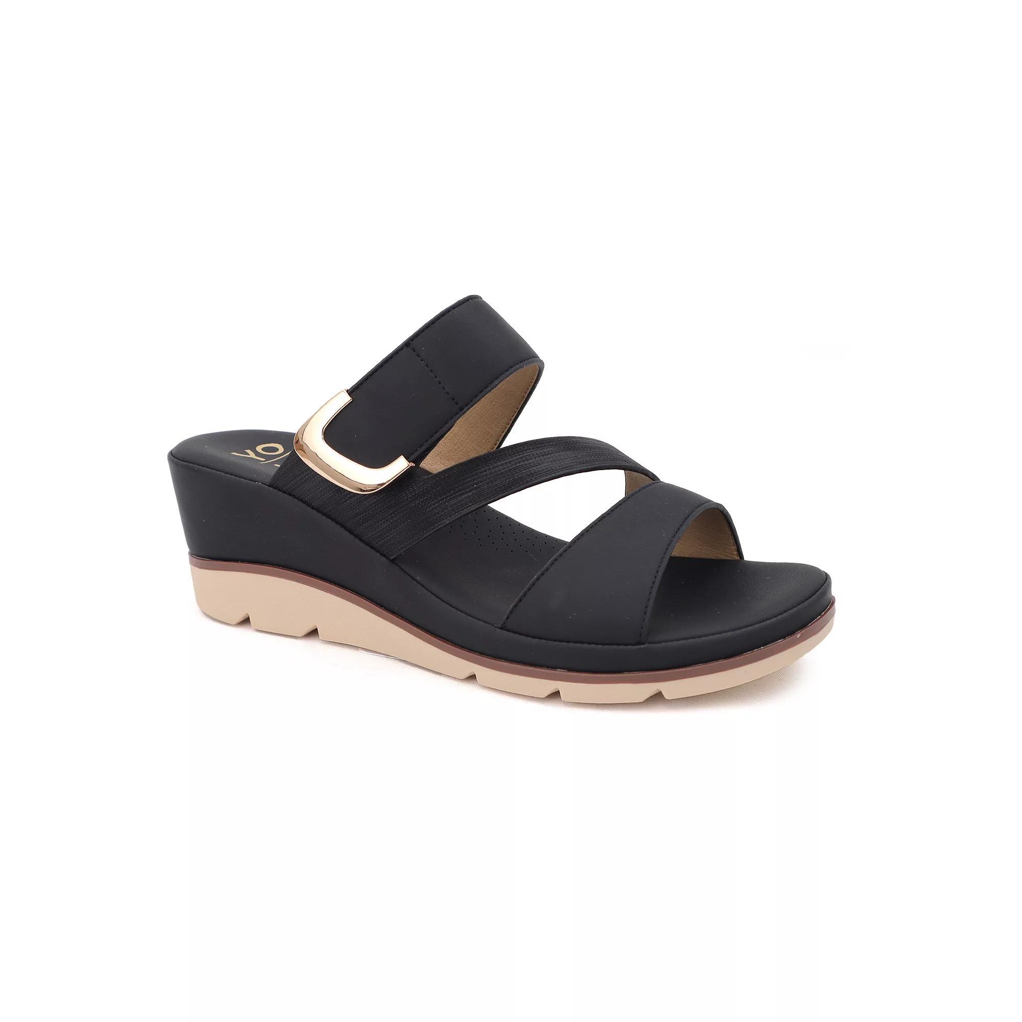 Yoki Sicily Women's Open-Toe Strappy Low Wedge Slip-On Sandals, Size: 6, Black Product Image
